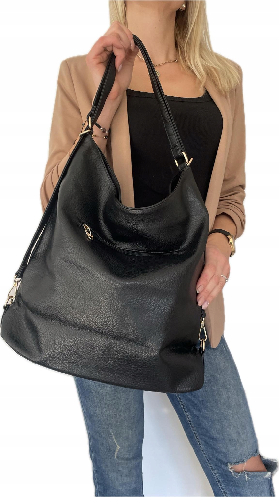 CZARNA Torba damska worek shopper PLECAK Model worek