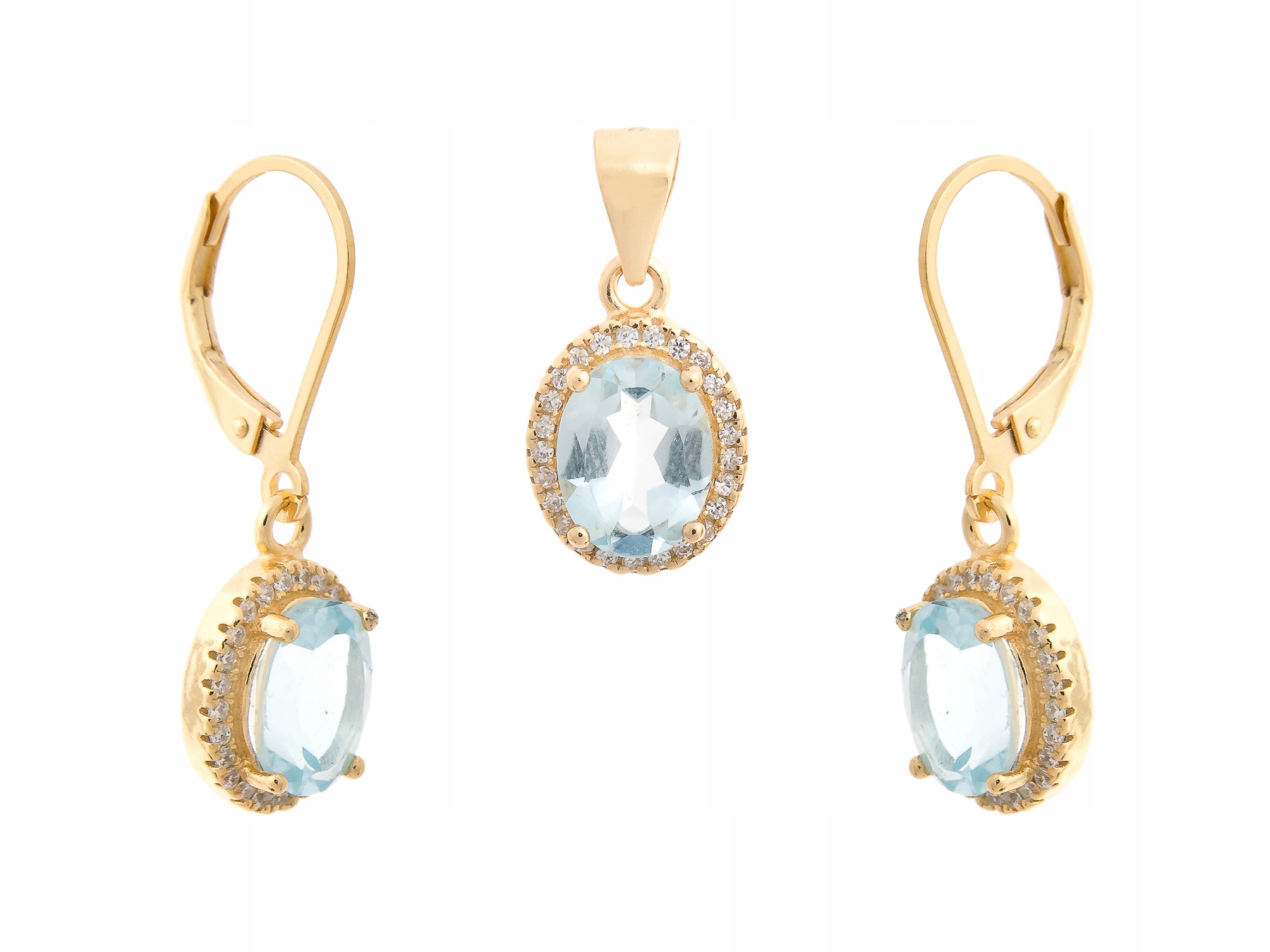 Stříbrný Komplet Markýza Pozlacený Sky Blue Topaz Přírodní Dárek