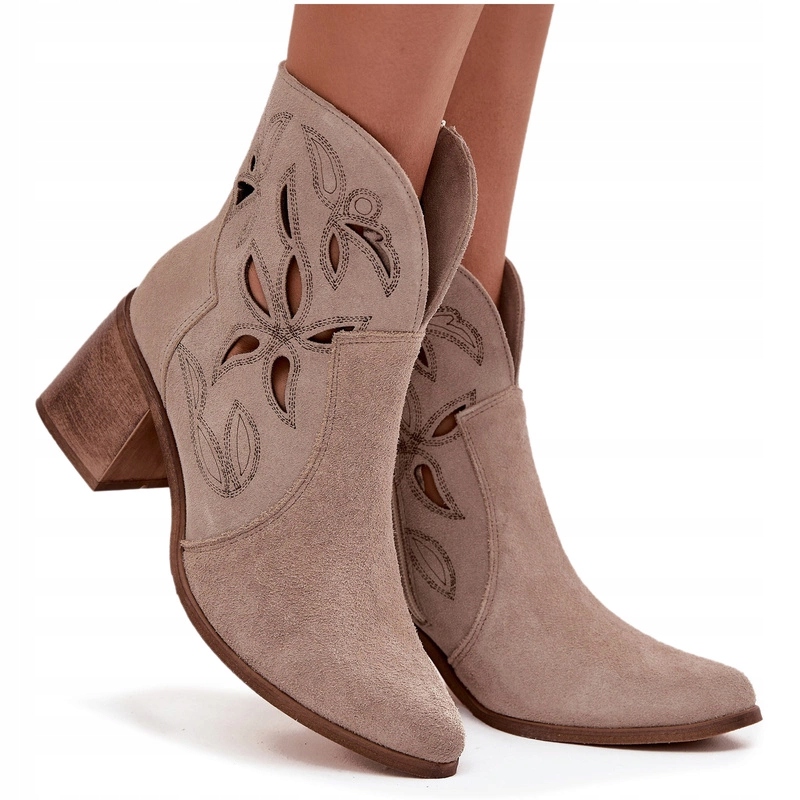 Dámské Kotníkové Boty Z Přírodního Semiše Ažurové Sloupky Zazoo 3690 Béžové 36