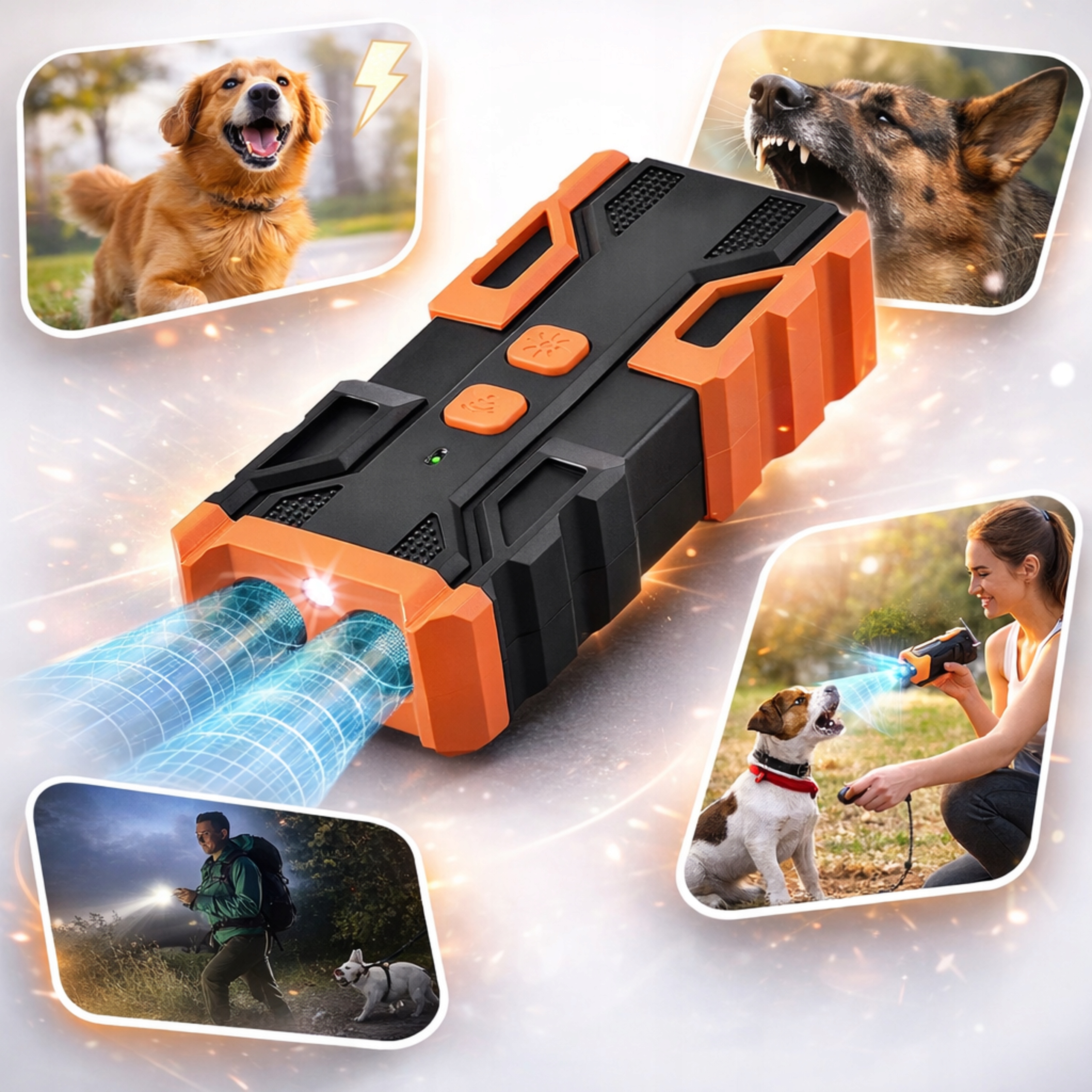 Ultrazvukový protištěkací čistič pro psy do domu zahrady svítilna