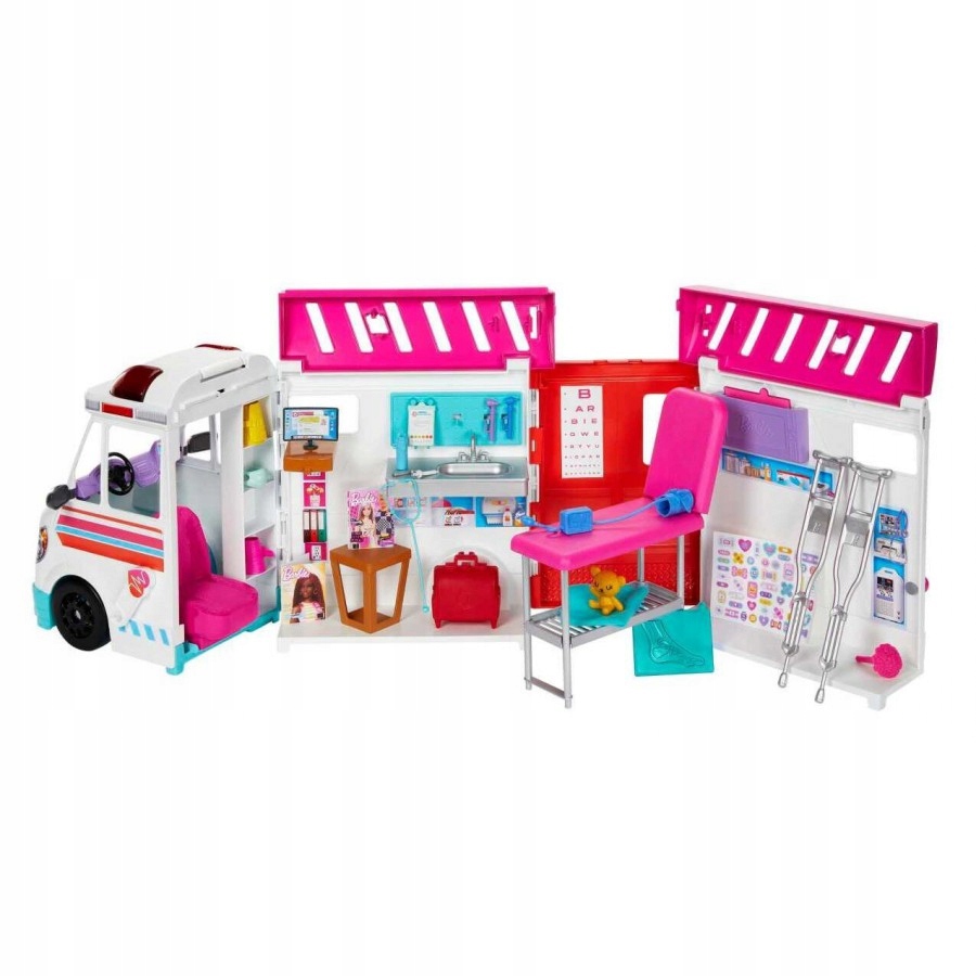 BARBIE MOBILNA KARETKA KLINIKA 2 w 1 ZESTAW Z 20 AKCESORIAMI HKT79 Wiek dziecka 3 lata +