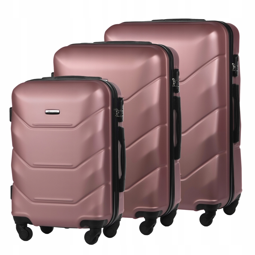 Sada 3v1 Tvrdých Cestovních Kufrů Zavazadla Komplet Růžové Zlato A227 Abs