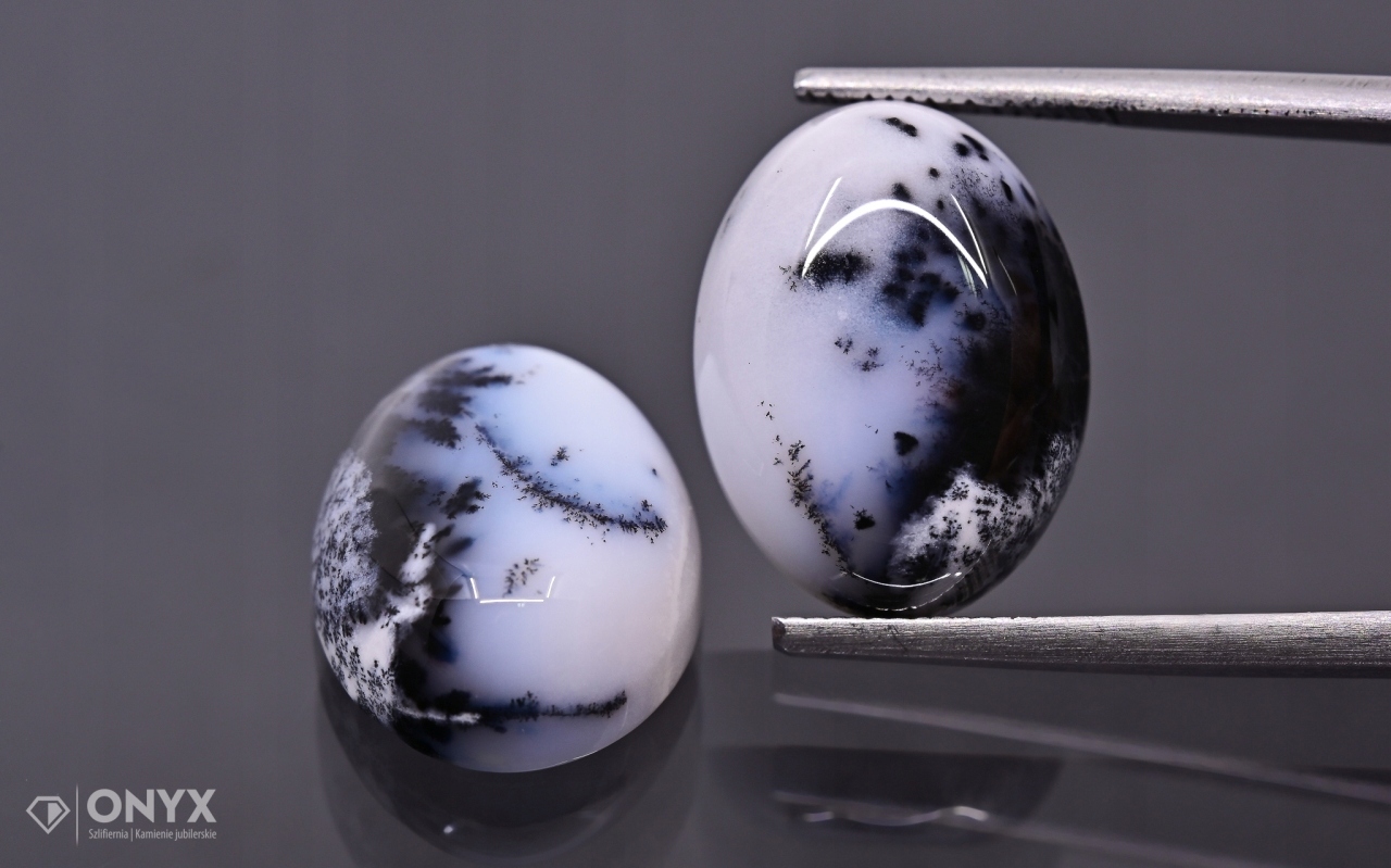 Dendritový achát z Turecka kabošon Pár ovál 15,5x1