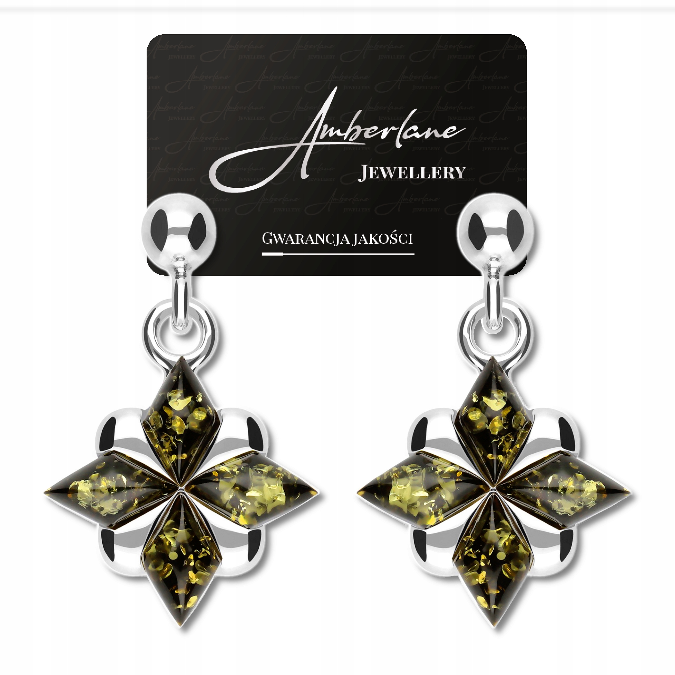 Stříbrné náušnice Květiny se zeleným jantarem stříbro 925*DÁREK Pro Ni*