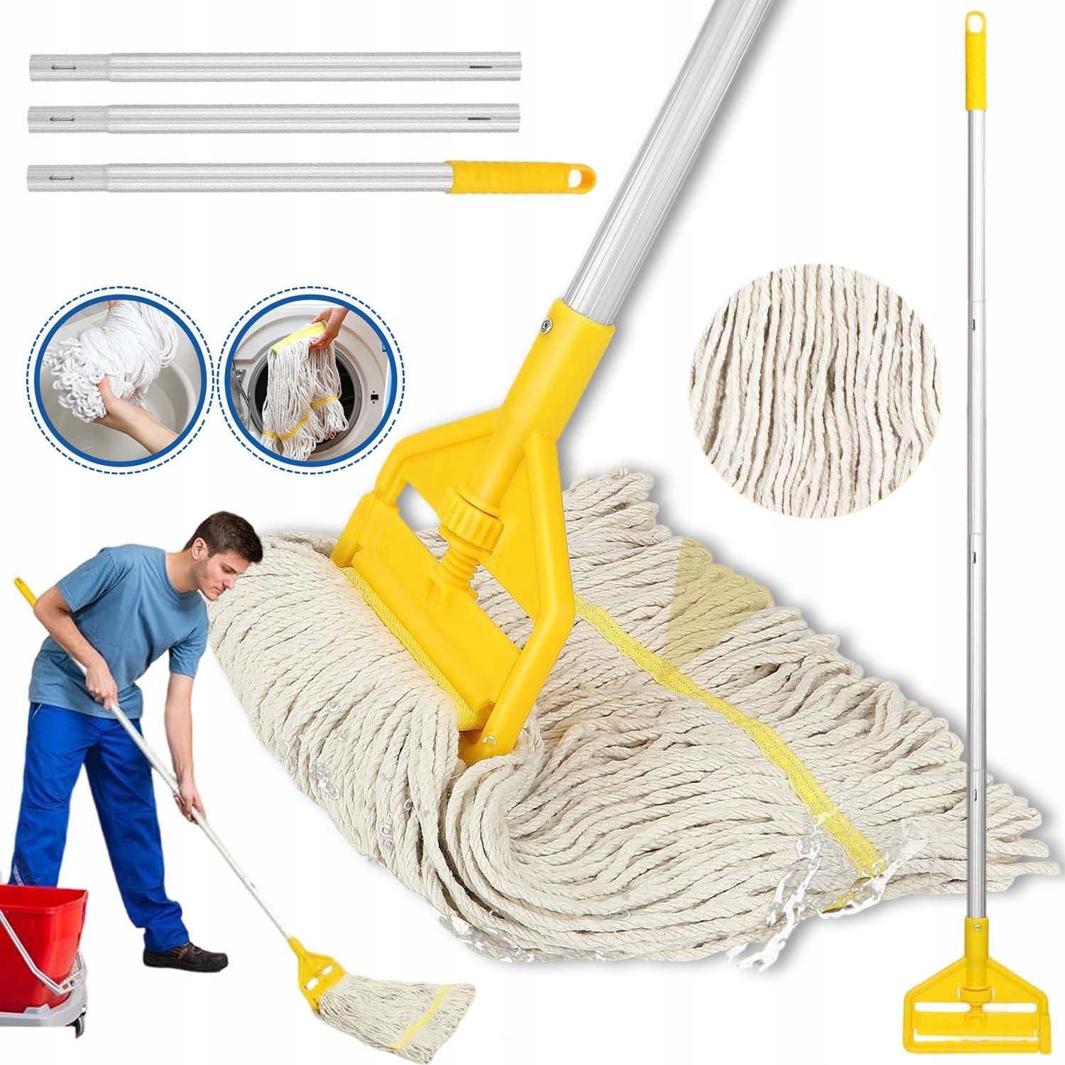 Levně Průmyslový Bavlněný Provázkový Mop Odnímatelný S Dlouhou Hliníkovou Násadou