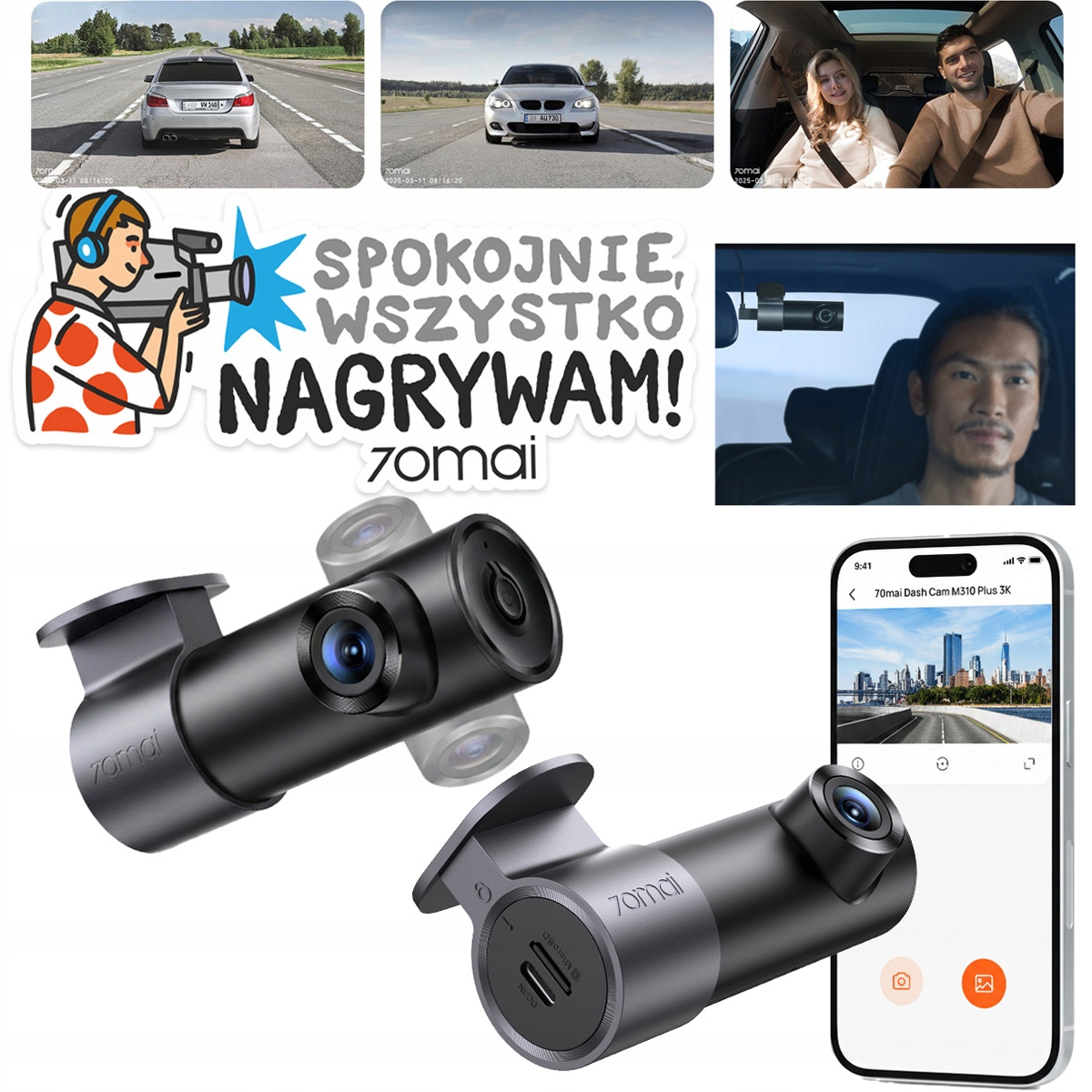 70mai M310 3K Kamera samochodowa Obiektyw 360° Wideorejestrator jazdy