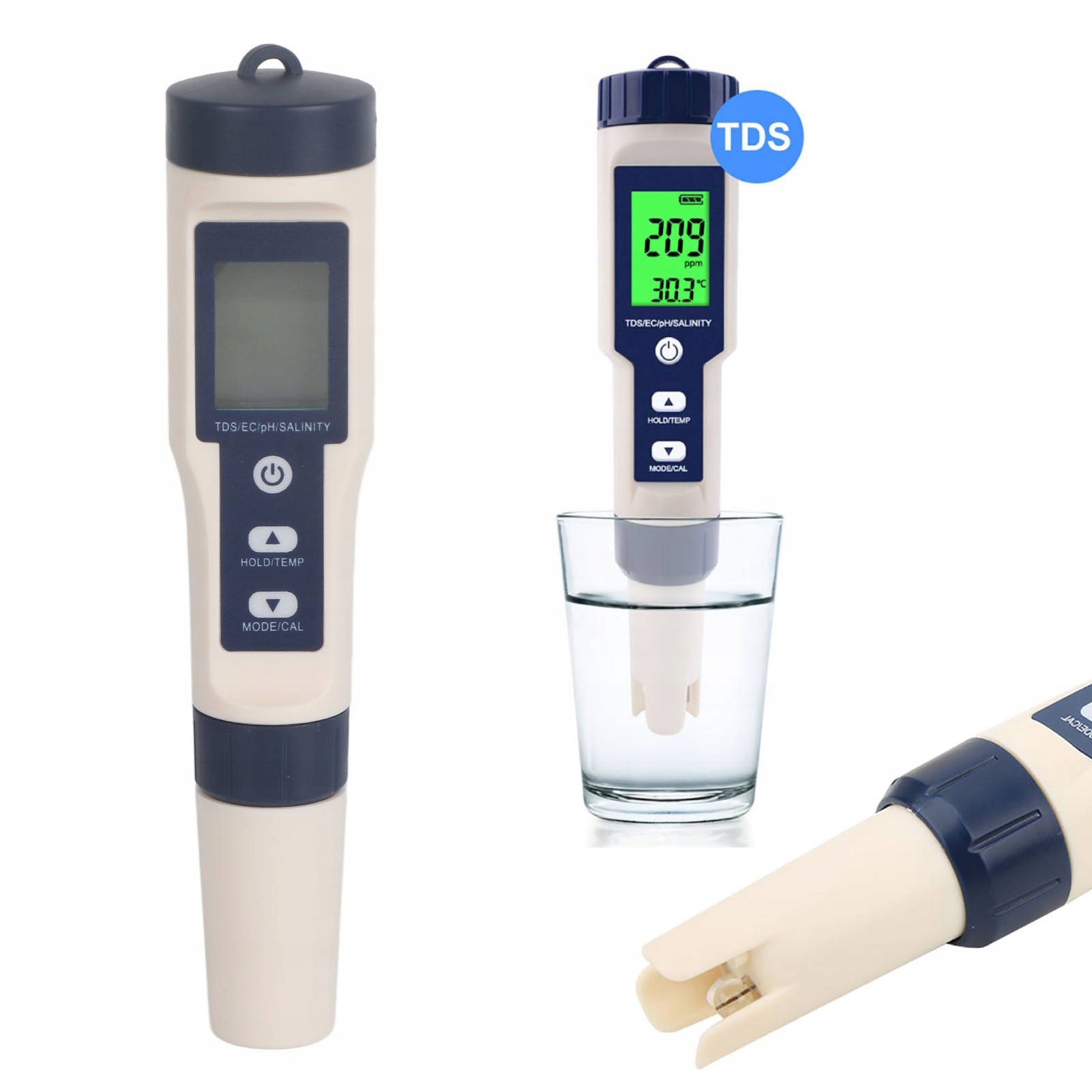 Měřič kvality vody Ph Slanost Temp Tds Ec Tester 5v1 Tester Vody
