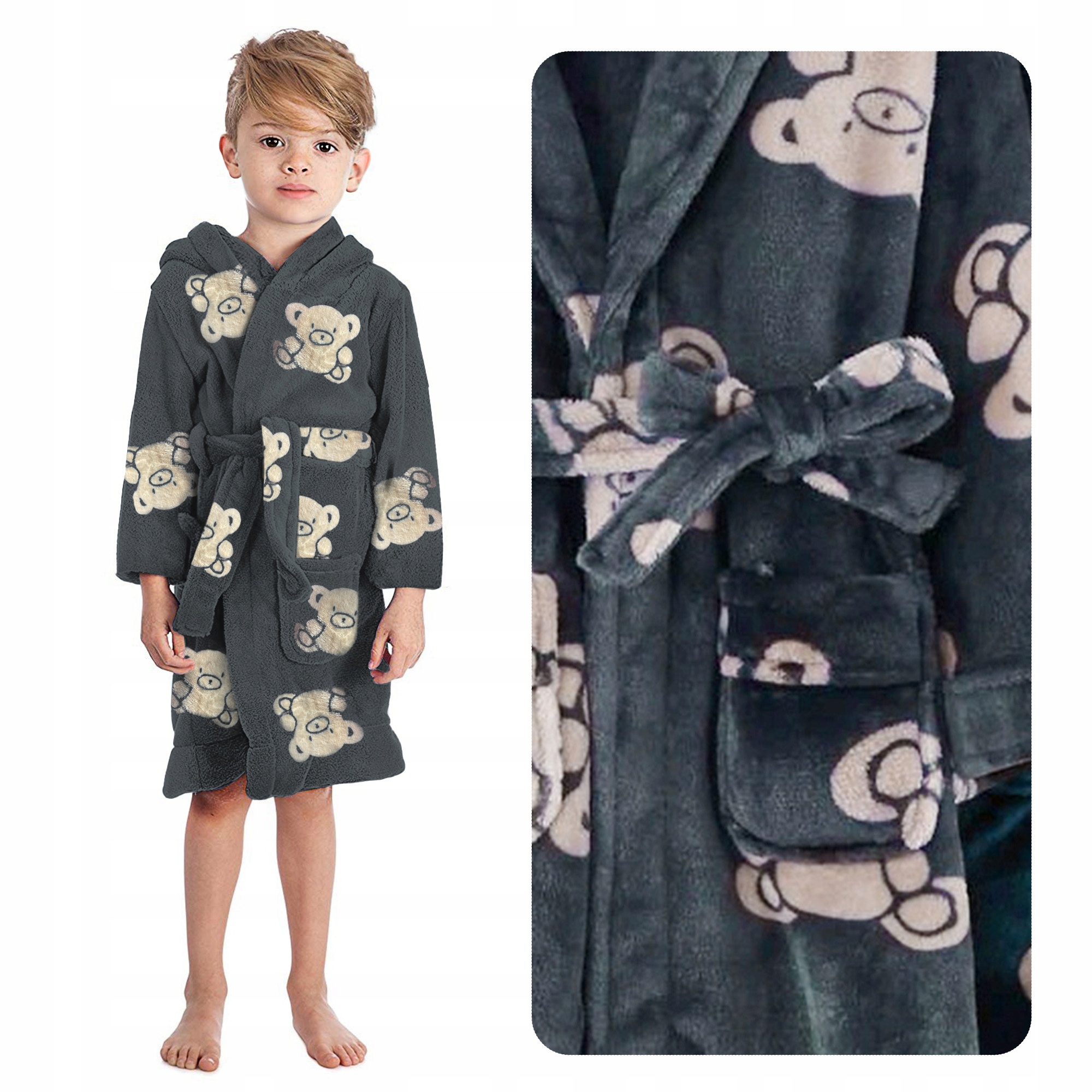 

Ciepły Przyjemny Szlafrok Z Nadrukiem Grafit 7/8 R