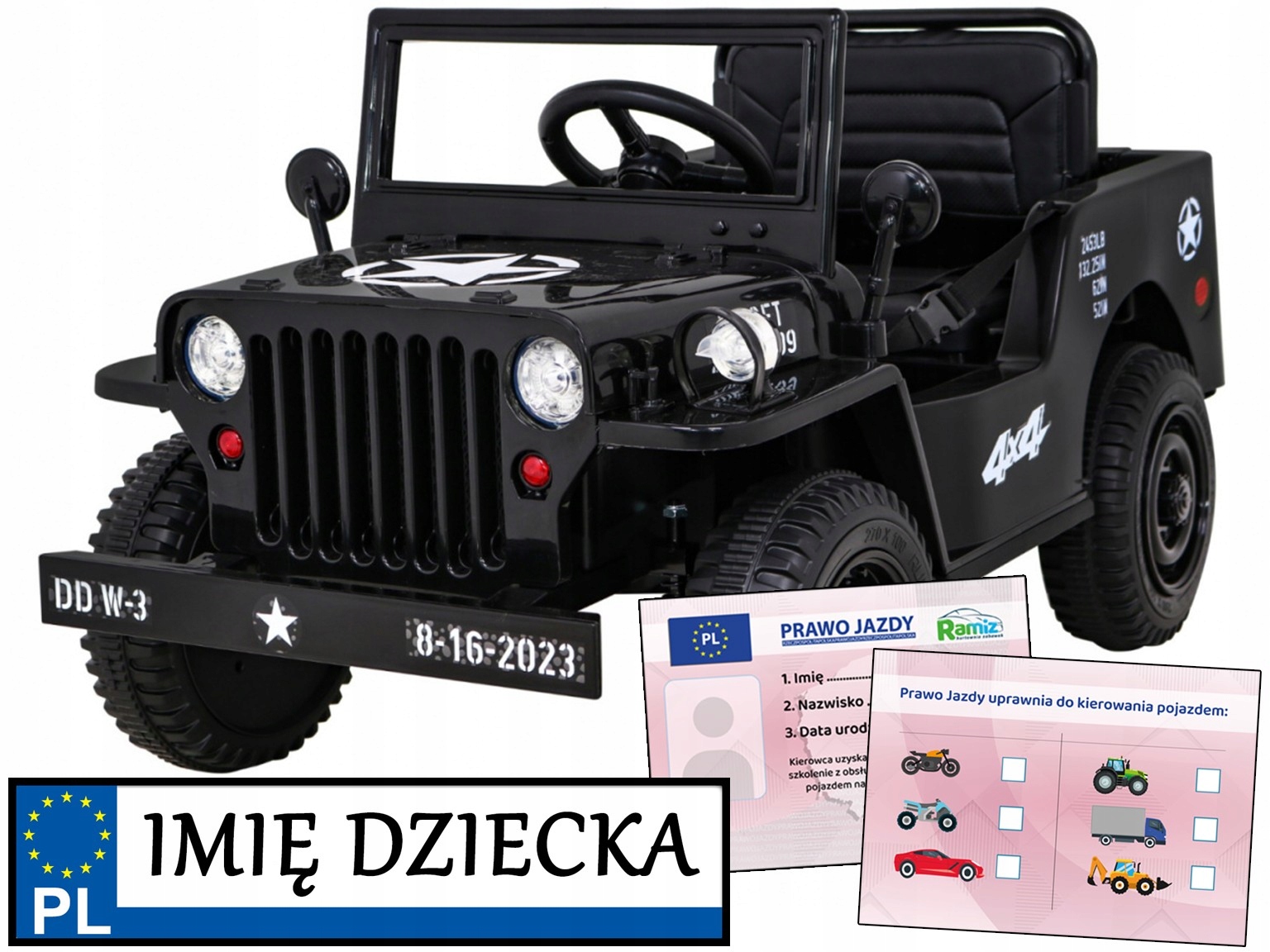 duży Wojskowy Pojazd Elektryczny dla dziecka jeep z napędem 4x4 pilot
