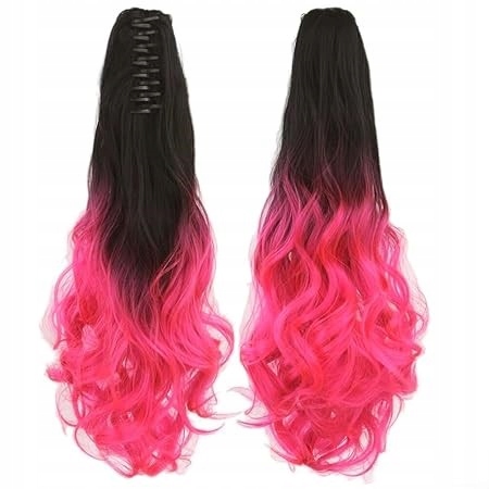 Prodlužovač vlasů – vlnitý přírodní koňský ocas černý Ombre růžový
