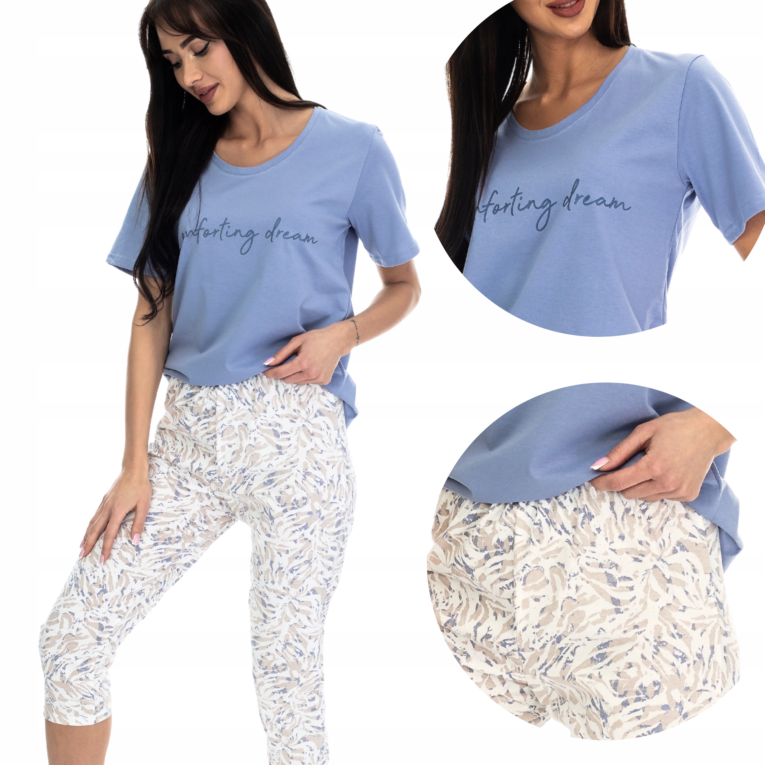 Bavlněné Dámské Pyžamo Kuba 3/4 Kalhoty Šedá Béžová Comforting Dream 5XL