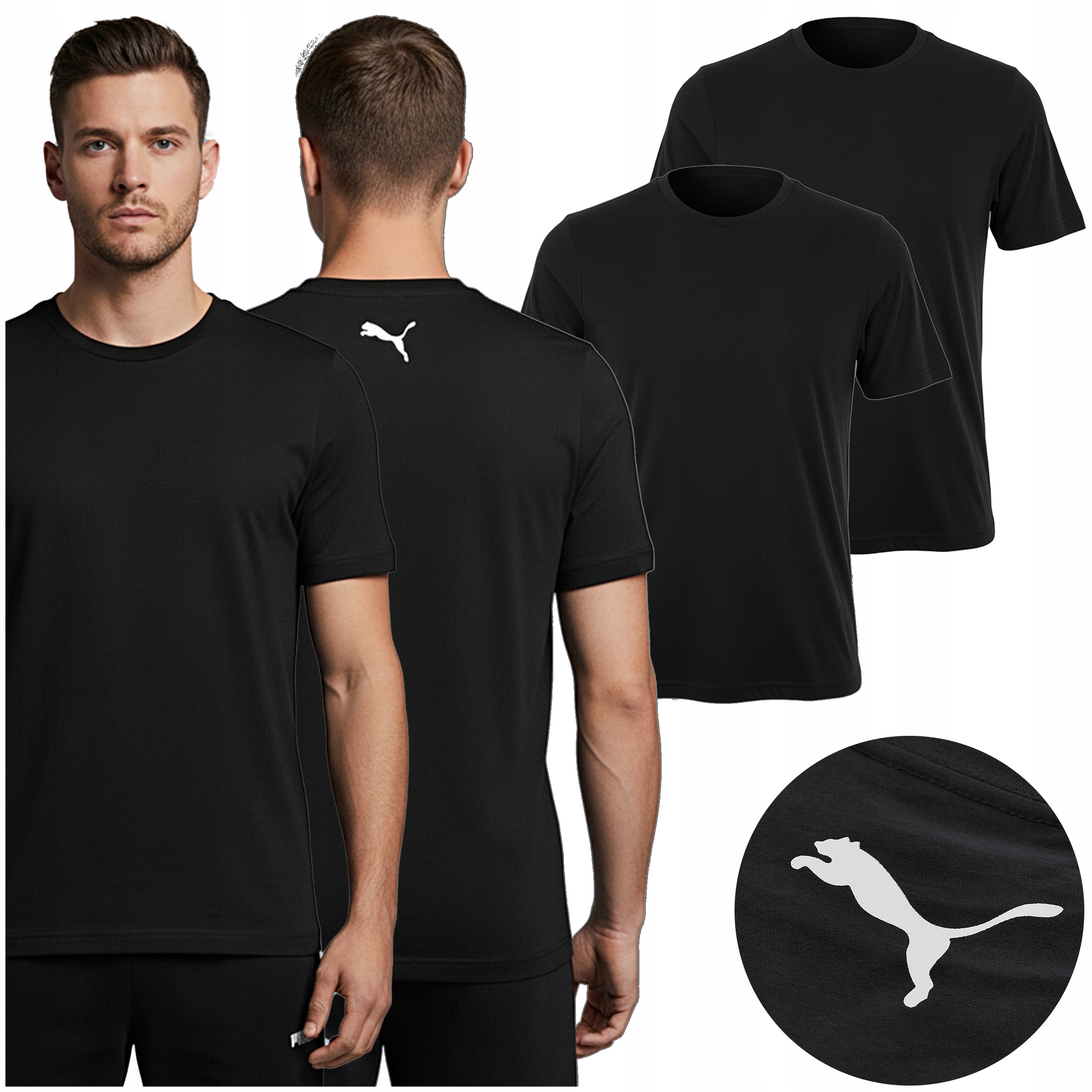 Puma 2x Koszulka Męska Basic T-Shirt Czarna Bawełna Logo L