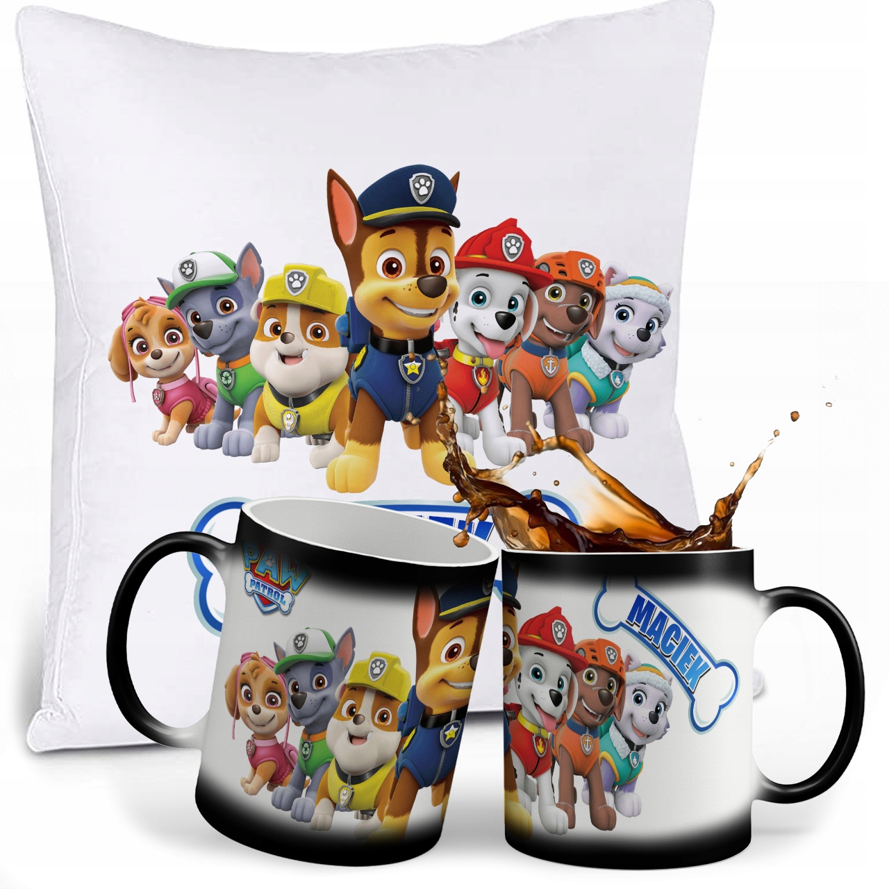 

Zestaw Psi Patrol Magiczny Kubek Poduszka Imie