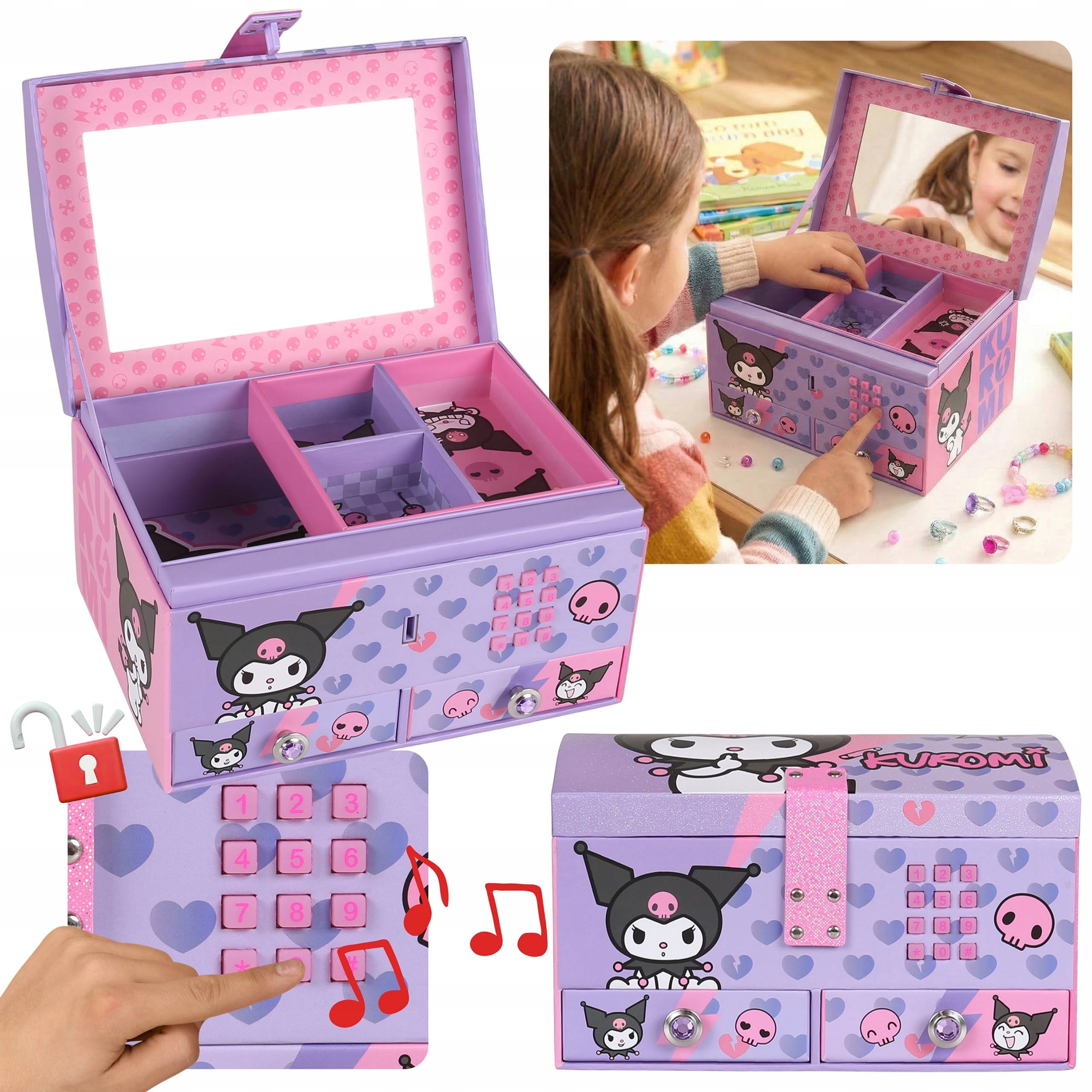 Kuromi Šperkovnice na bižuterii S Zrcátkem, uzavíratelná krabička Na Kód