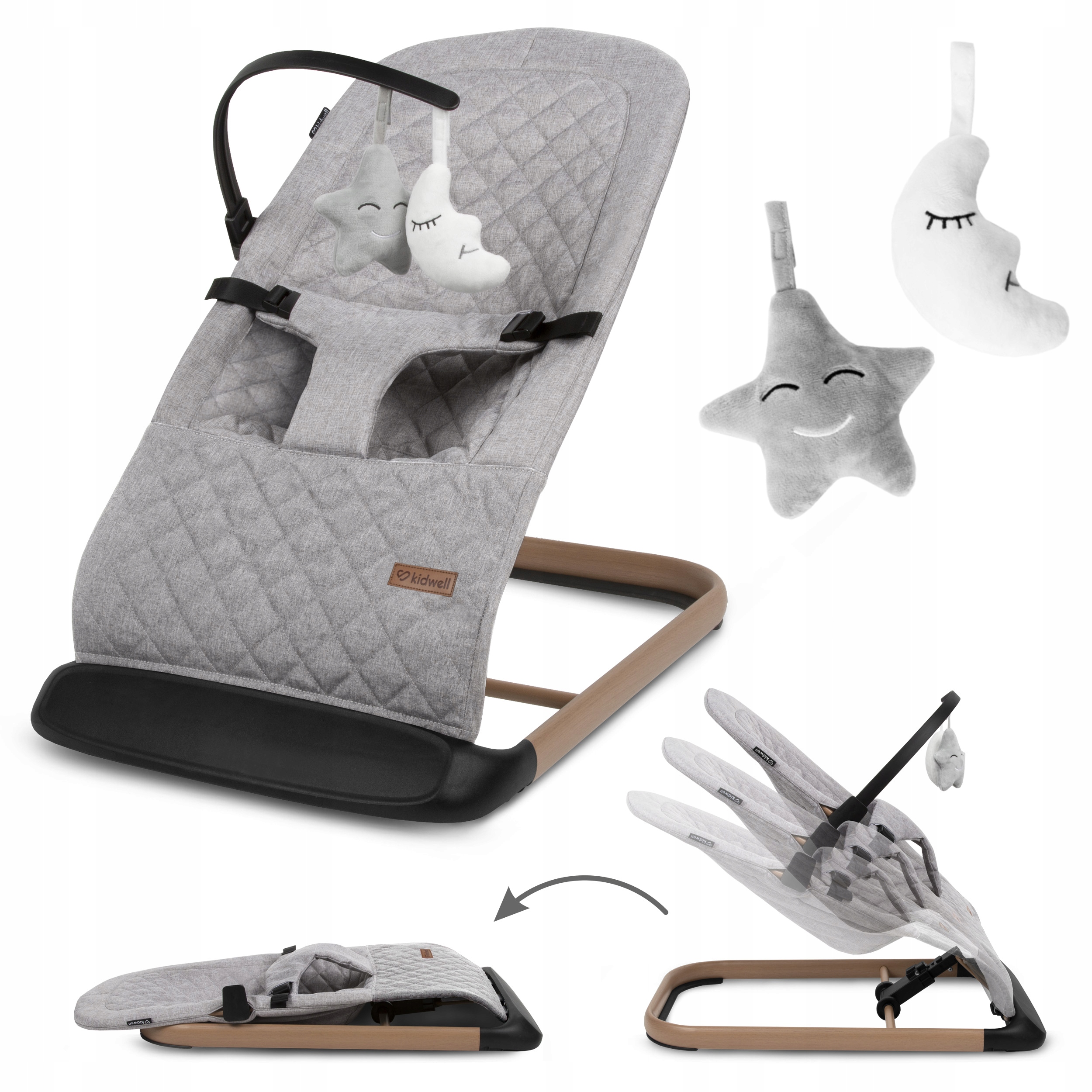 Leżaczek bujaczek Kidwell Laro Full Grey/Wooden składany