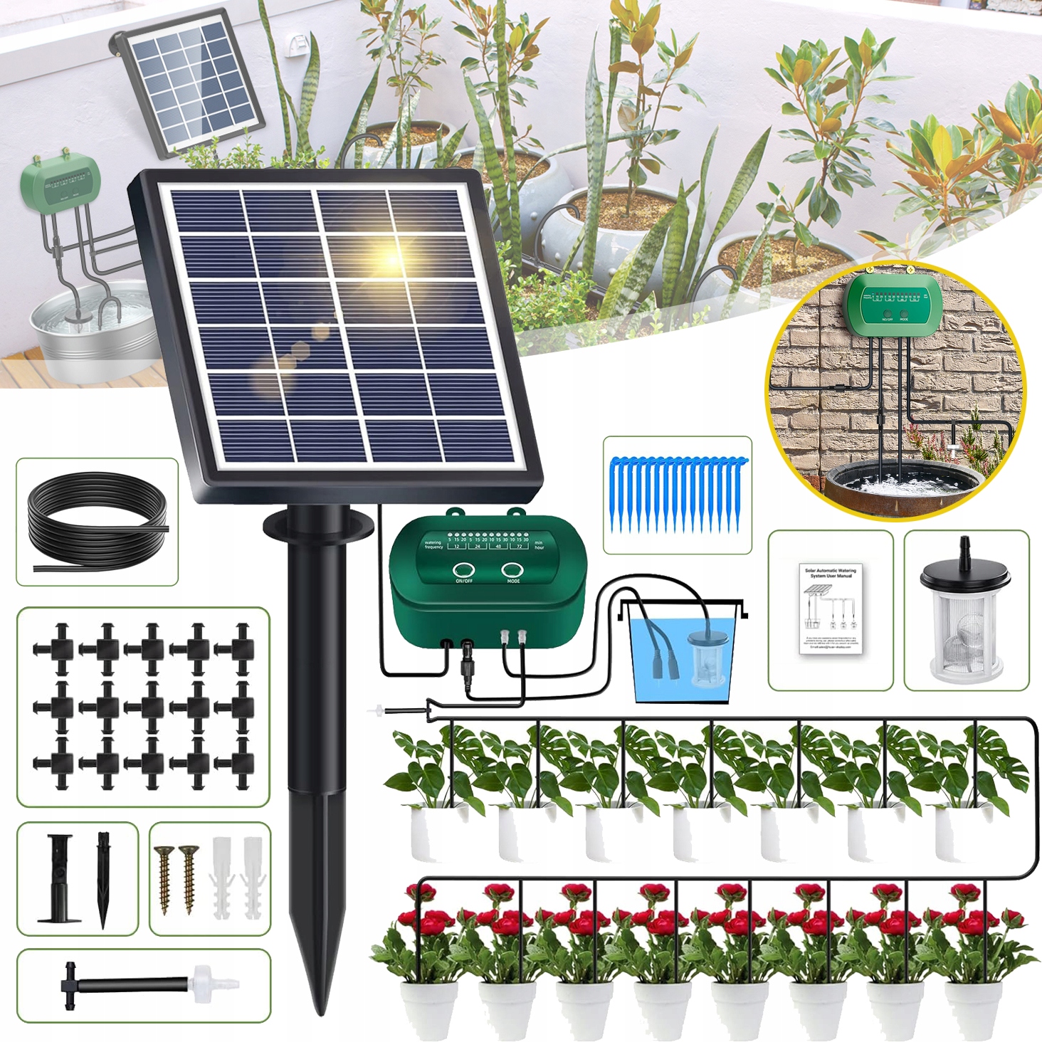 Zestaw Do Nawadniania Kroplowego Solarnego, Z Panelem Słonecznym I Wężem