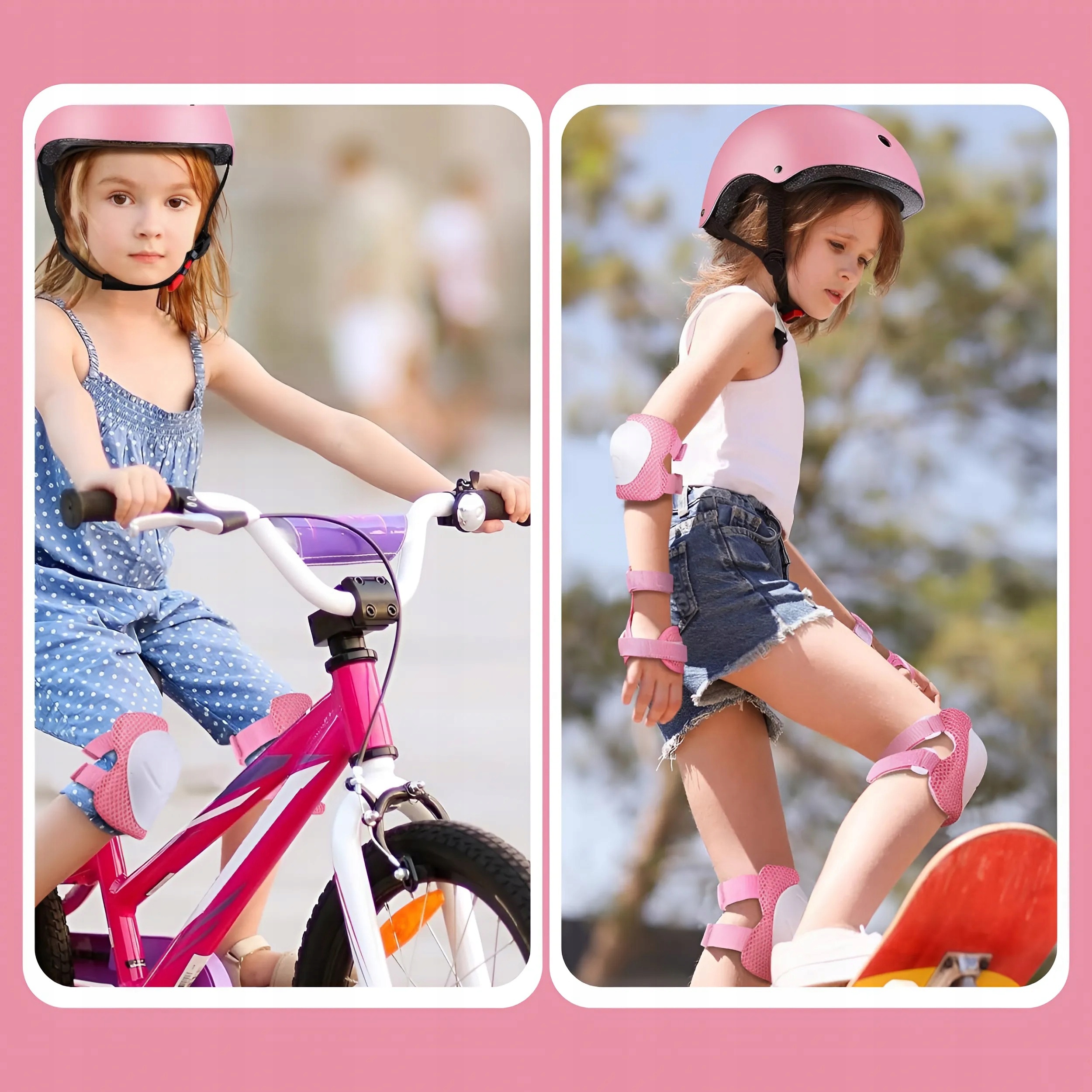 OCHRANIACZE NA KOLANA ŁOKCIE ROLKI ROWER ZESTAW DLA DZIECI RÓŻOWY ROZ. M Marka inna