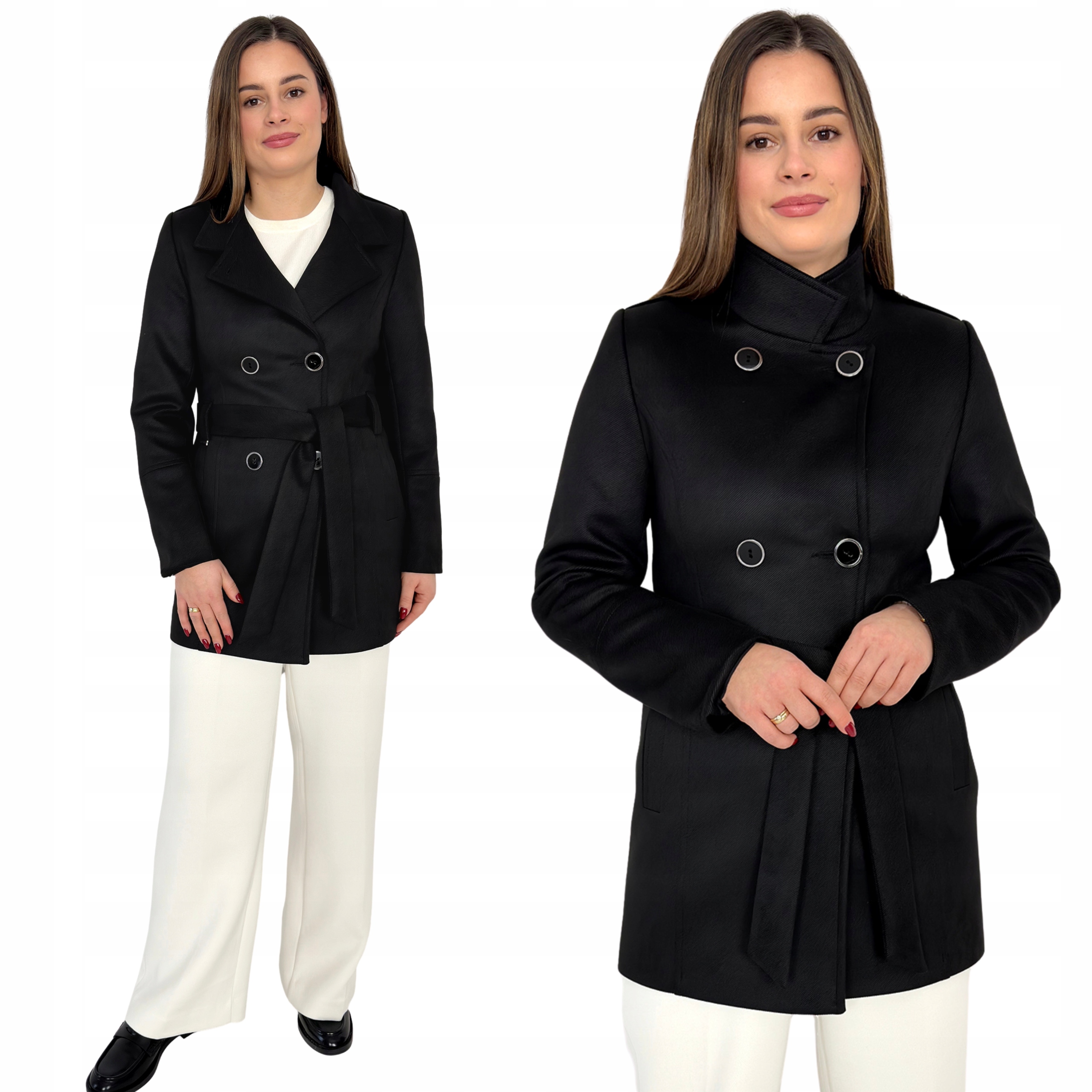 Dámský jarní lehký dvouřadý kabát se stojáčkem Klara černý Estodo