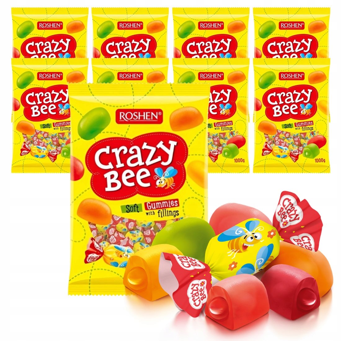 9x Crazy Bee żelki owocowe z nadzieniem 1kg Roshen