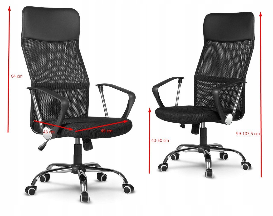 FOTEL BIUROWY OBROTOWY KRZESŁO SIATKA CZERWONY Wysokość mebla 107.51 cm