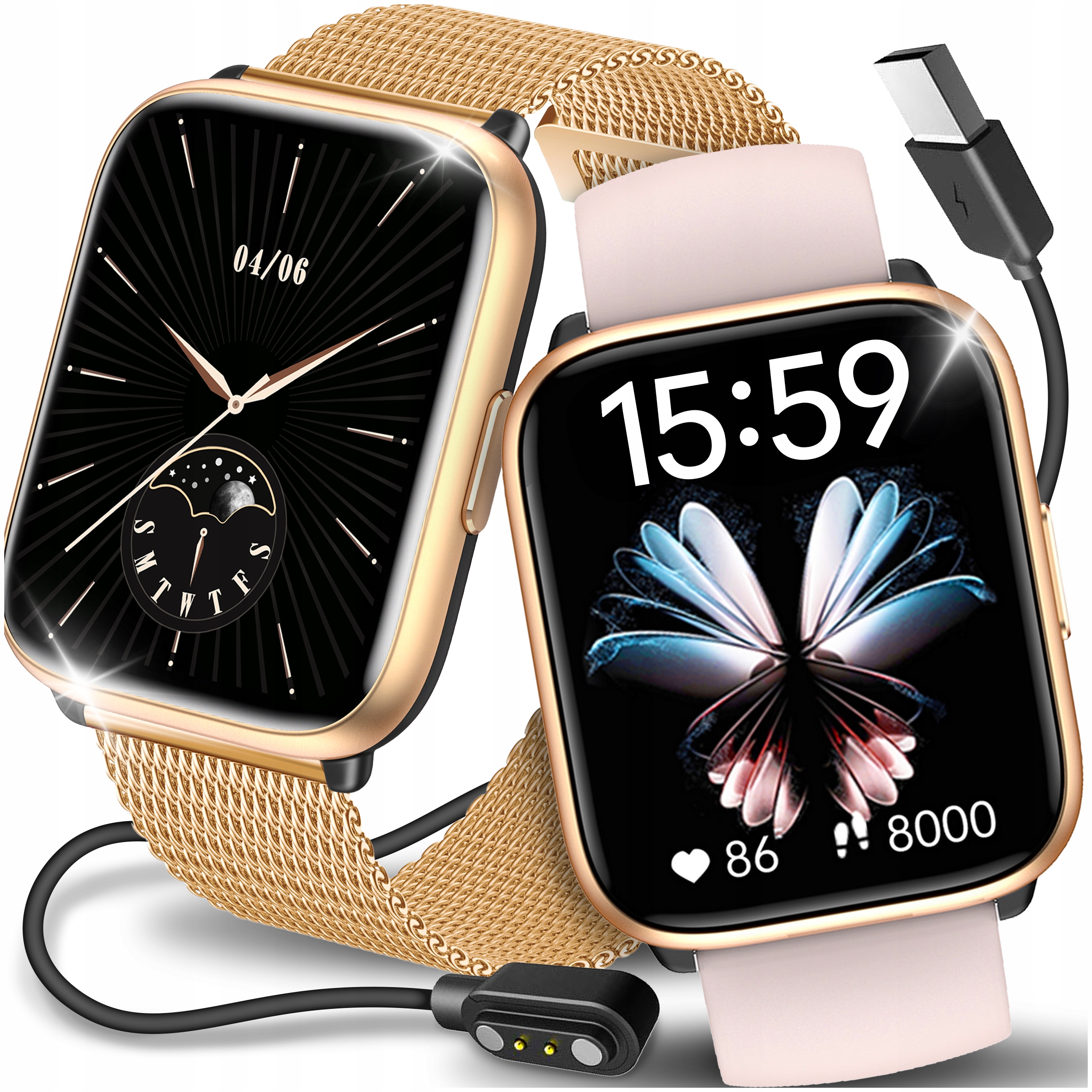 SMARTWATCH ZEGAREK DAMSKI POLSKIE MENU WODOODPORNY SMS FB + 2 PASKI GRATIS