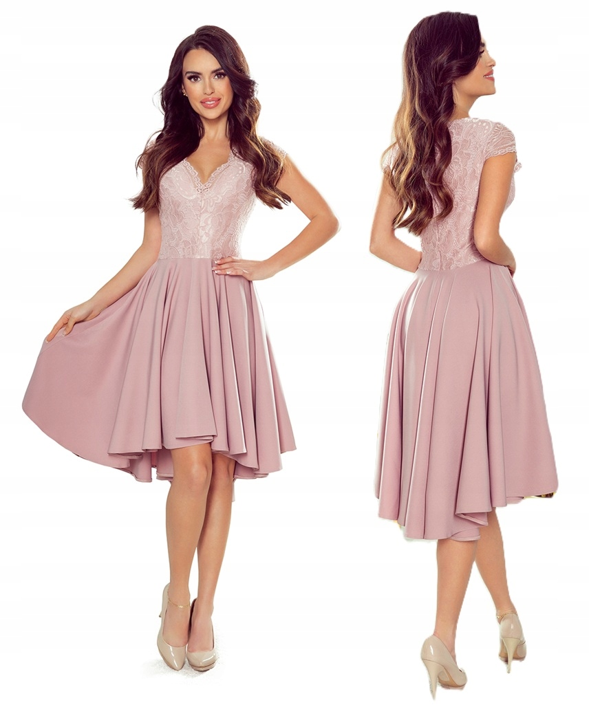 Asymetrické Šaty S Krajkovým Výstřihem Pudrová Růžová XL