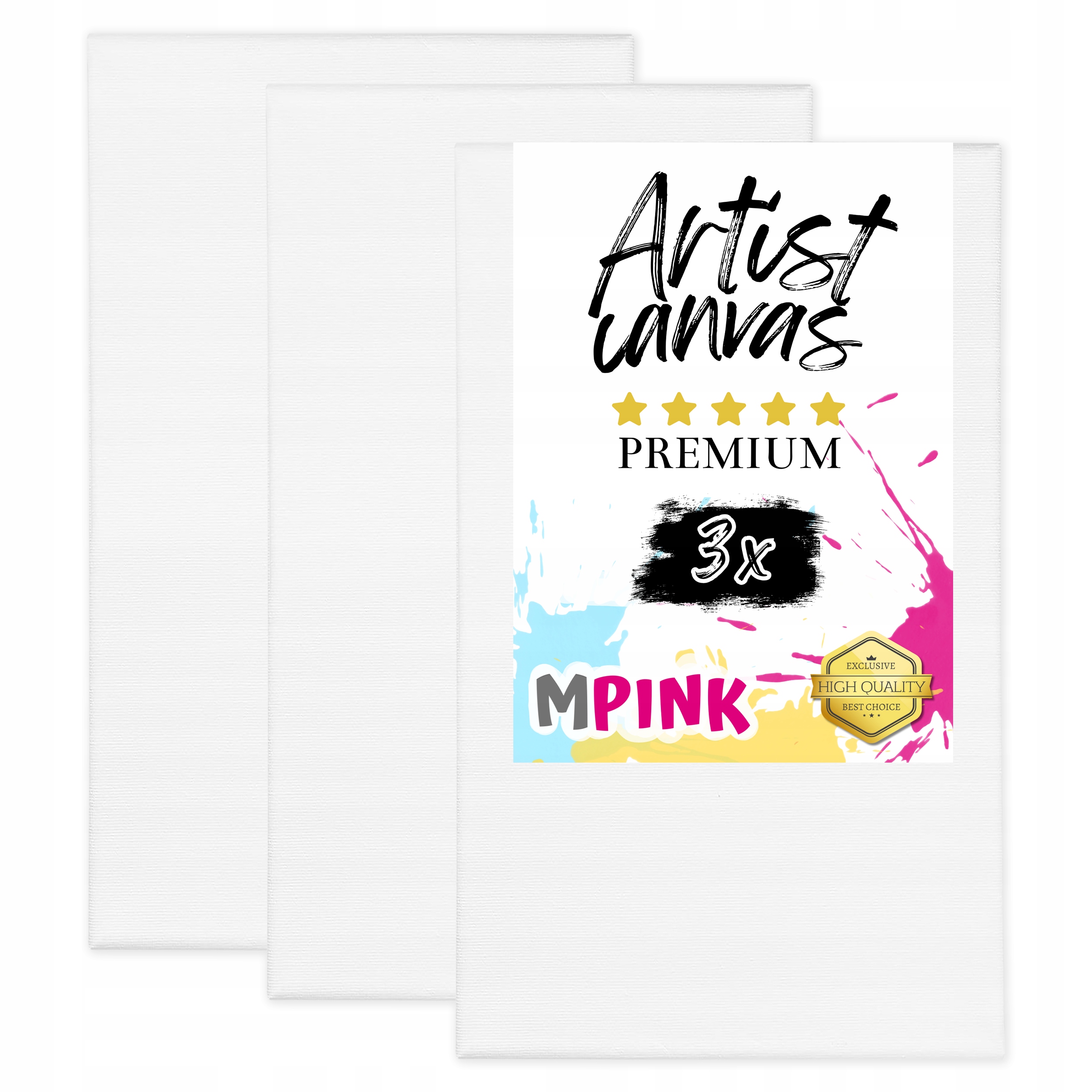 Sada 3x Malířské Plátno 40x70 cm Bílé plátno Ideální pro malování