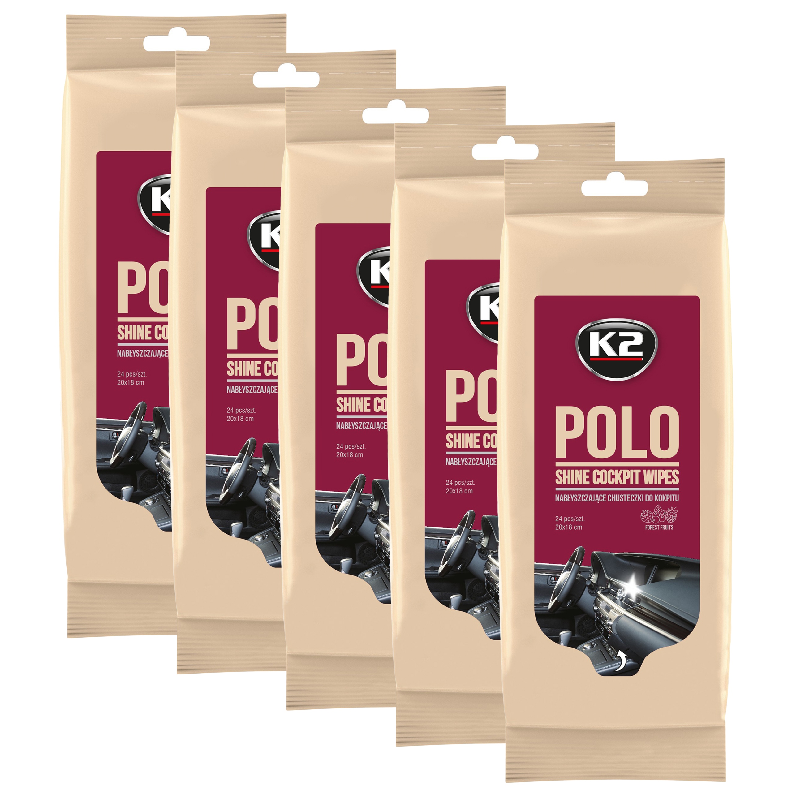 5x K2 Polo Protectant Chusteczki Do Kokpitu I Wnętrza 120 chusteczek
