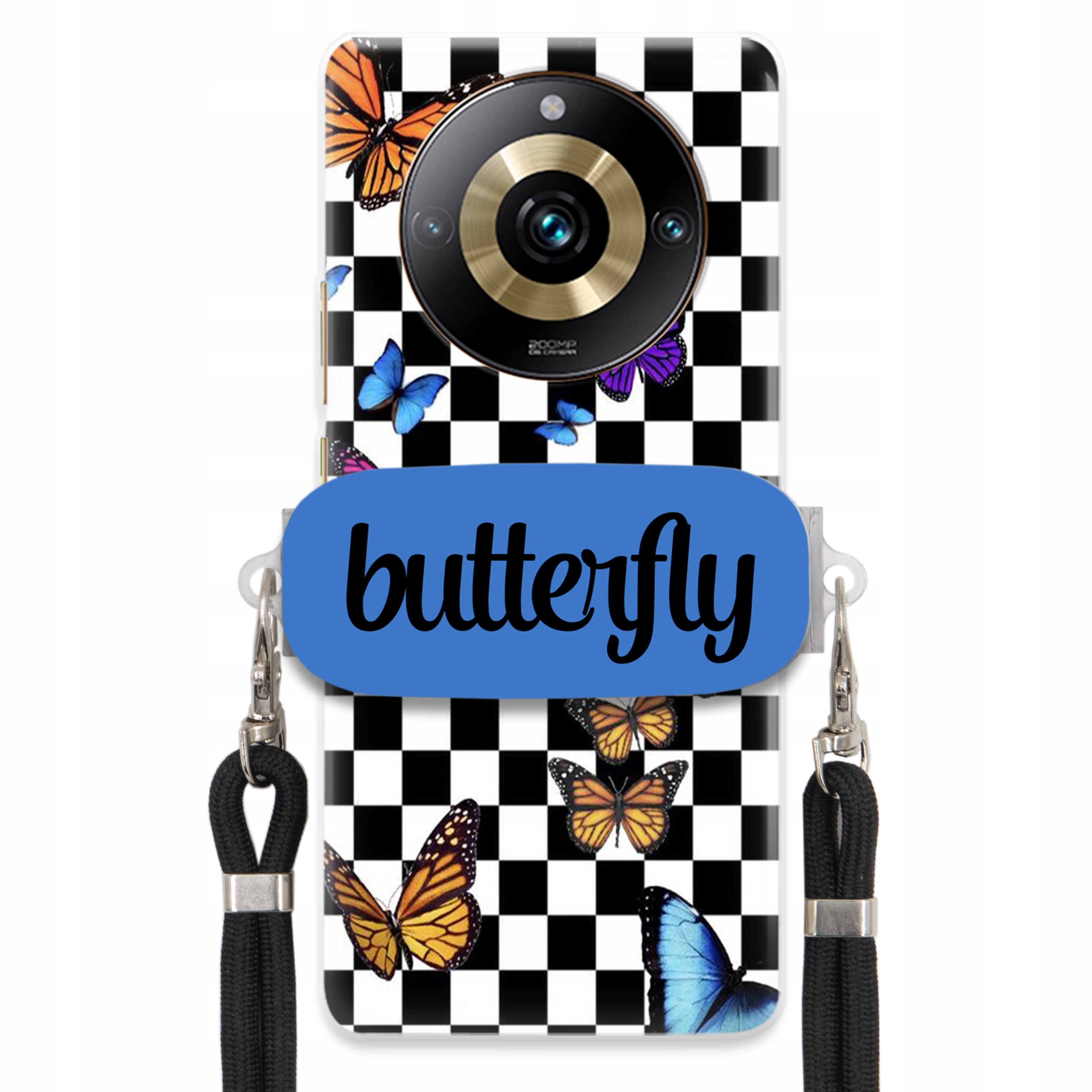 Puzdro Pre Realme 11 Pro Plus 5G Puzdro S Obdĺžnikovým Držiakom Čierne Vodítko Butterfly