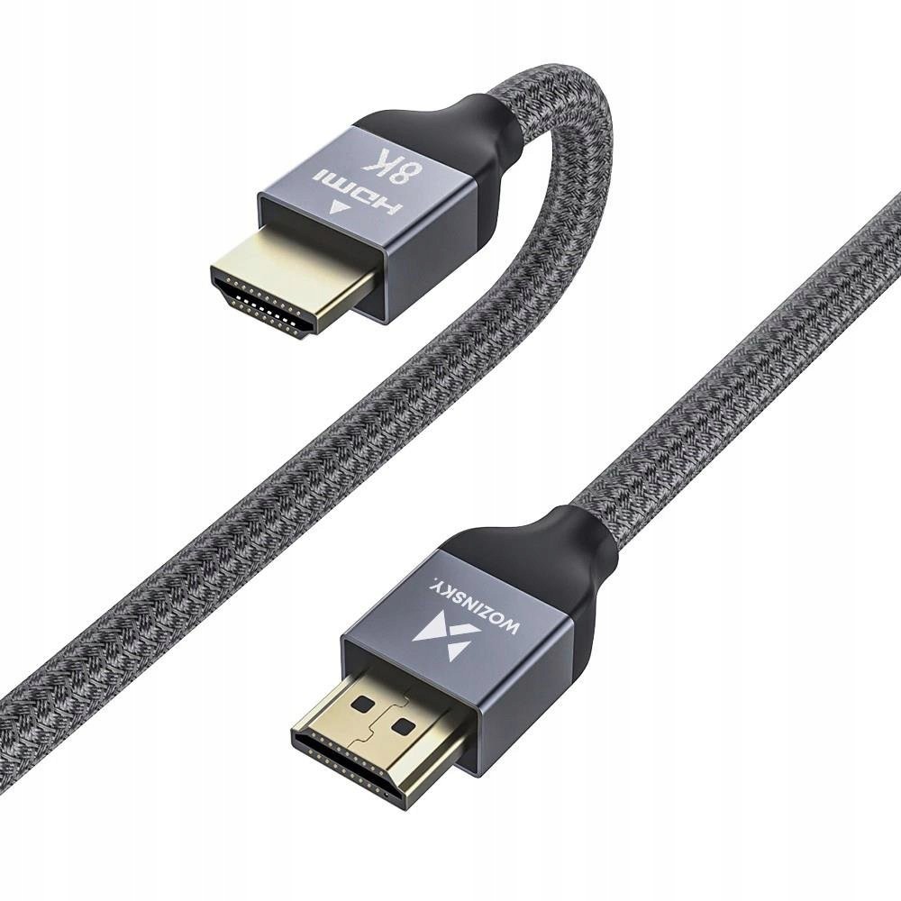 Mocny wytrzymały kabel Hdmi 2.1 8K 4K 2K w oplocie 2m srebrny
