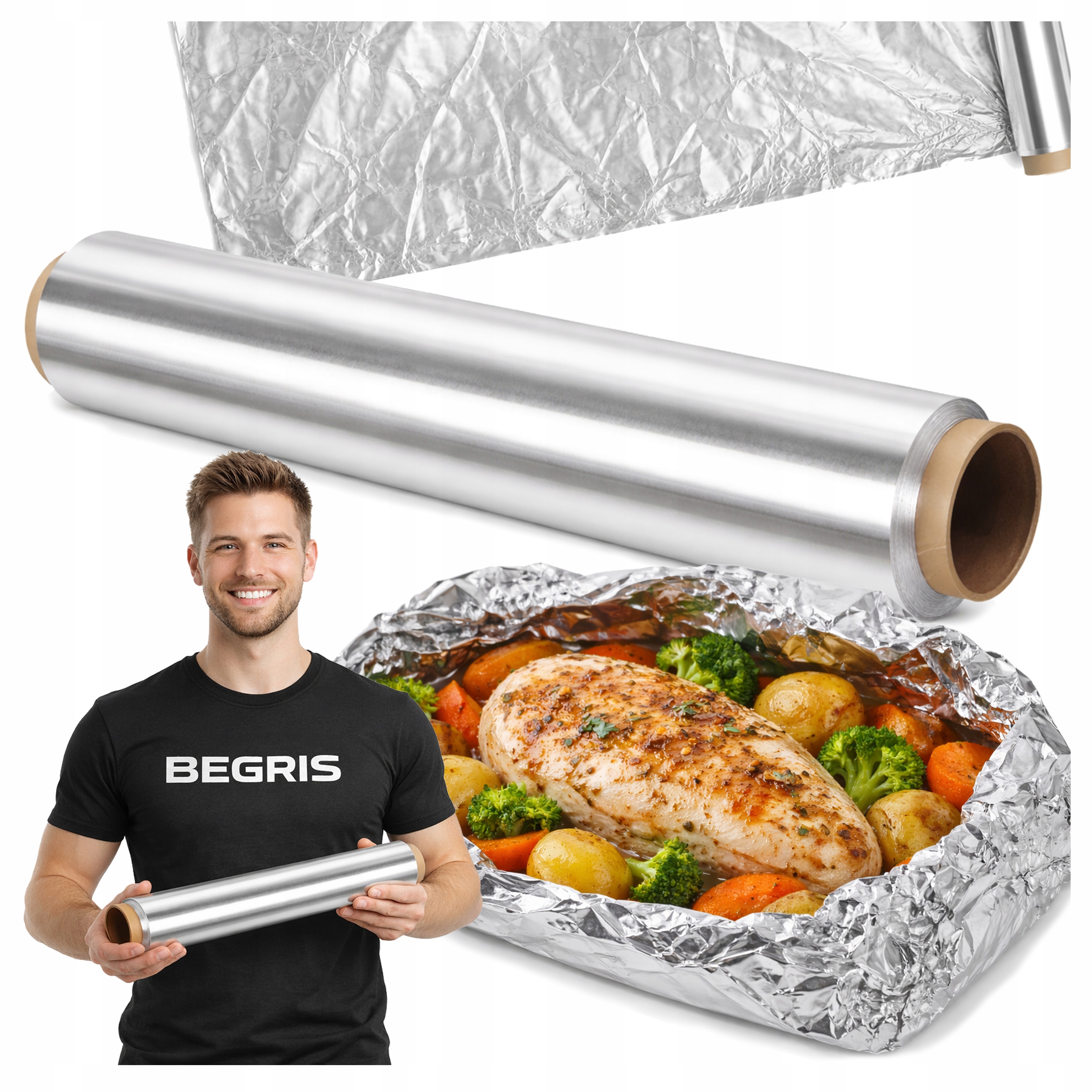FOLIA ALUMINIOWA SPOŻYWCZA GRUBA GASTRONOMICZNA CATERING MOCNA ROLKA 40M