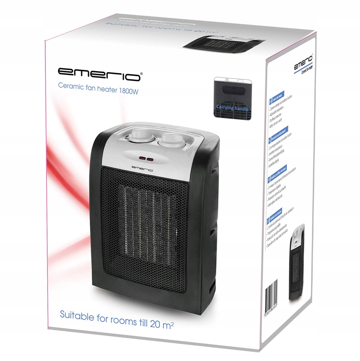 EMERIO 1800W ECO Ceramic Heater Dual Power Levels Safe Thermostat — miniatura 7
