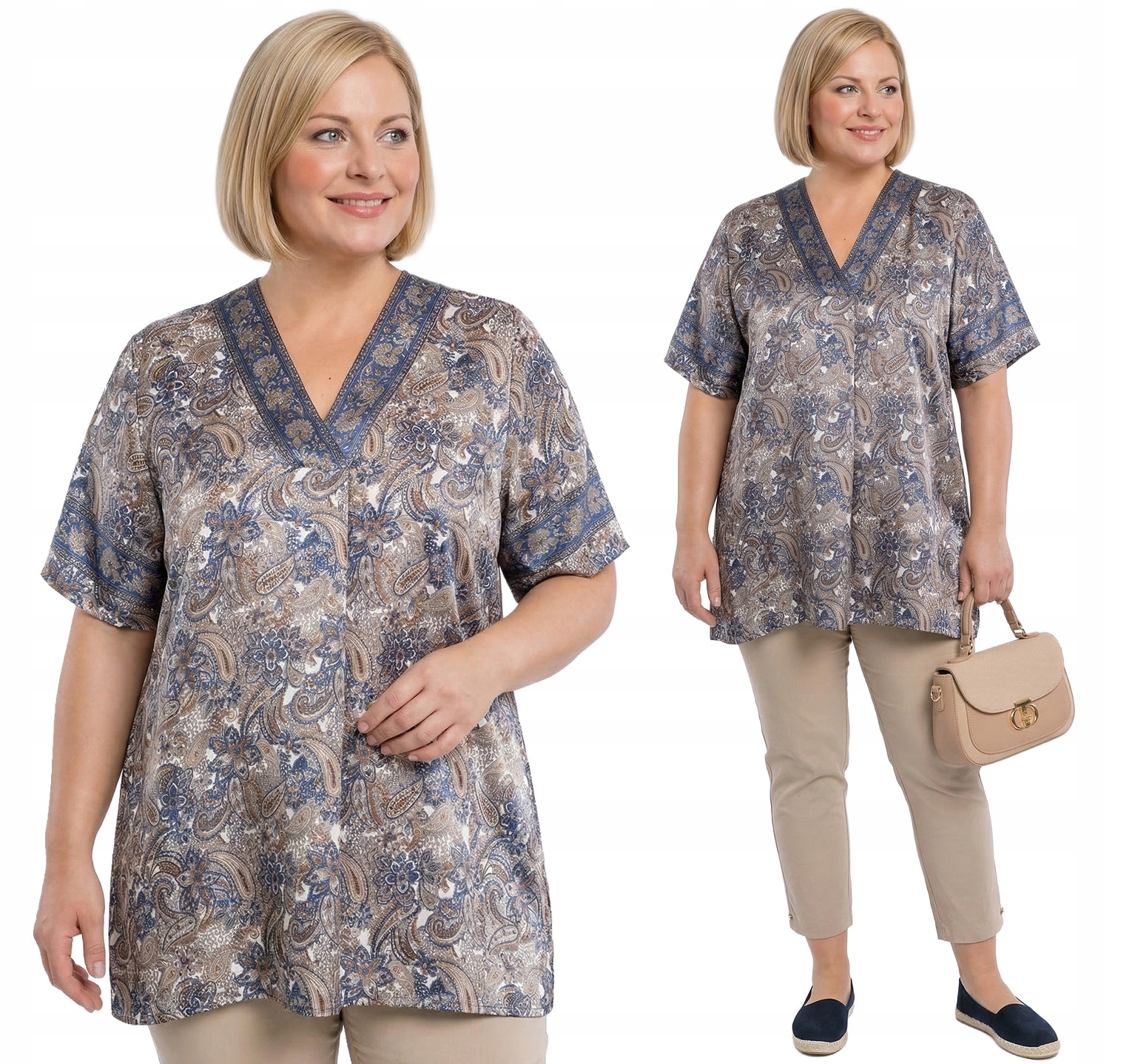 Tunika s modro-zlatým vzorem plus size velikost 50