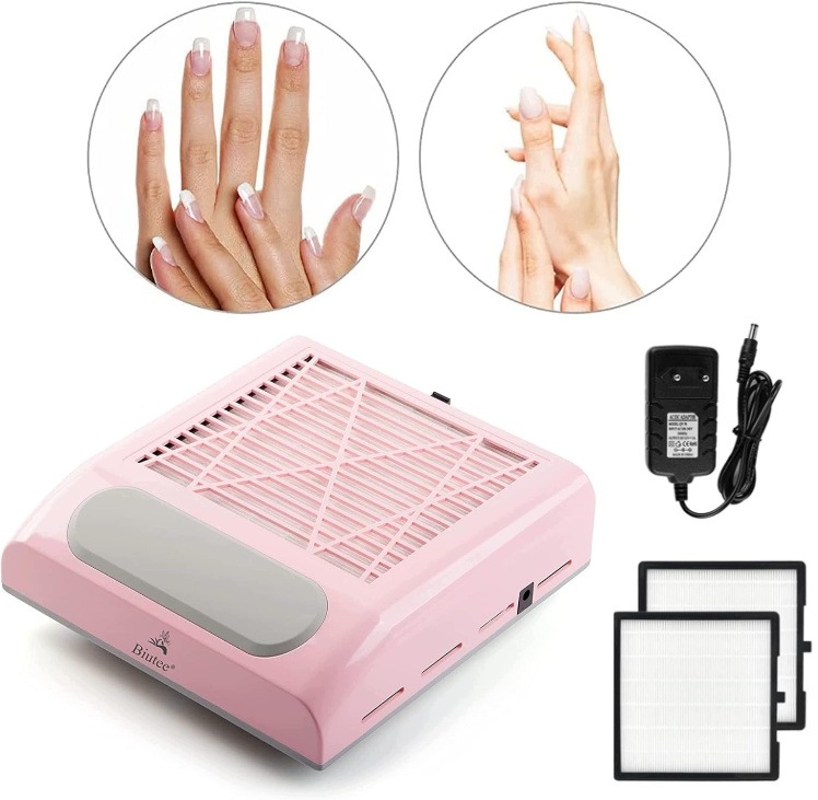 Odsávačka prachu na nehty 80W Hepa růžový kazetový 2 filtry