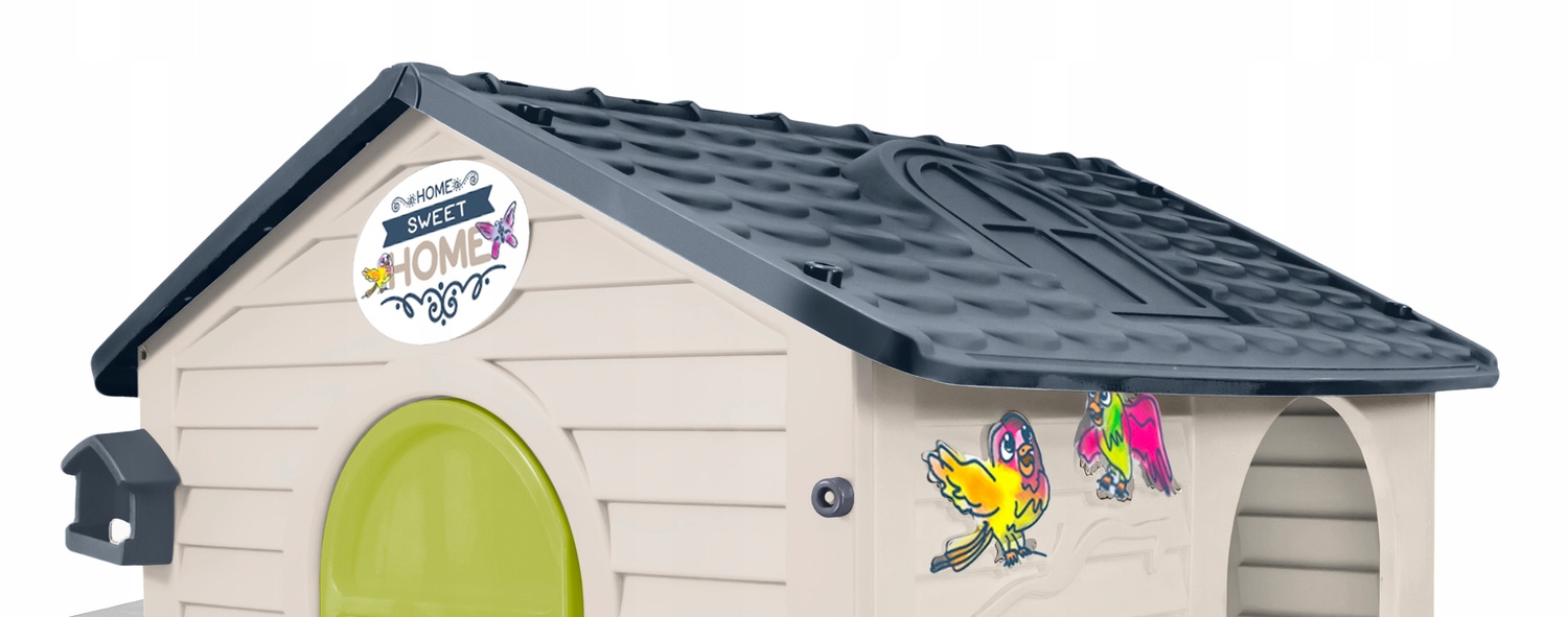 Vaikų lauko žaidimų namelis didelis XXL su tvorele su staliuku Mochtoys smėlio 220x122x120.5cm