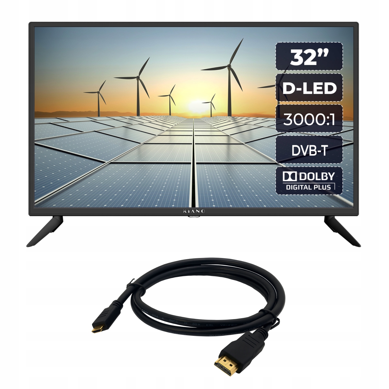 Televizor Led 32" Kiano Slim Hd Ready Hdmi Usb Pvr Hd kabel Hdmi