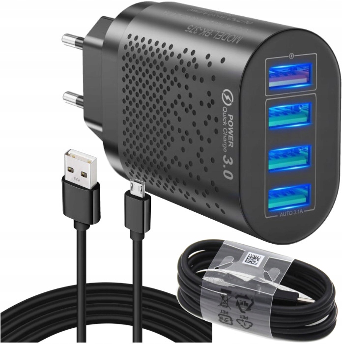 

Ładowarka Sieciowa Zasilacz QC4USB +kabel MicroUSB