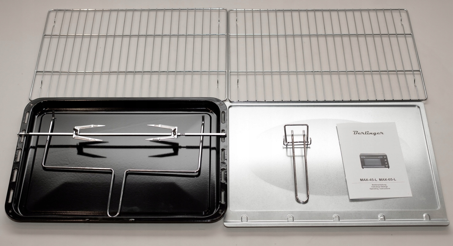 MINI PIEKARNIK WOLNOSTOJĄCY 65L BERLINGER TERMOOBIEG ROŻNO ŚWIATŁO 2X SZYBA Głębokość produktu 44 cm