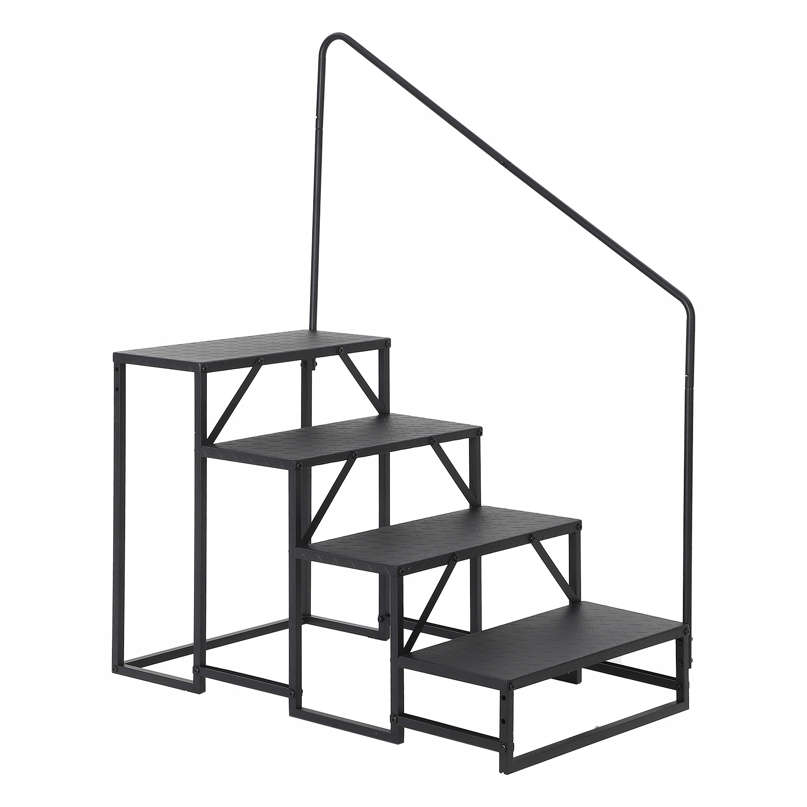 Výsuvné schůdky pro obytné vozy s madlem, 4 stupně s 1 madlem, včetně žluto-černé pásky