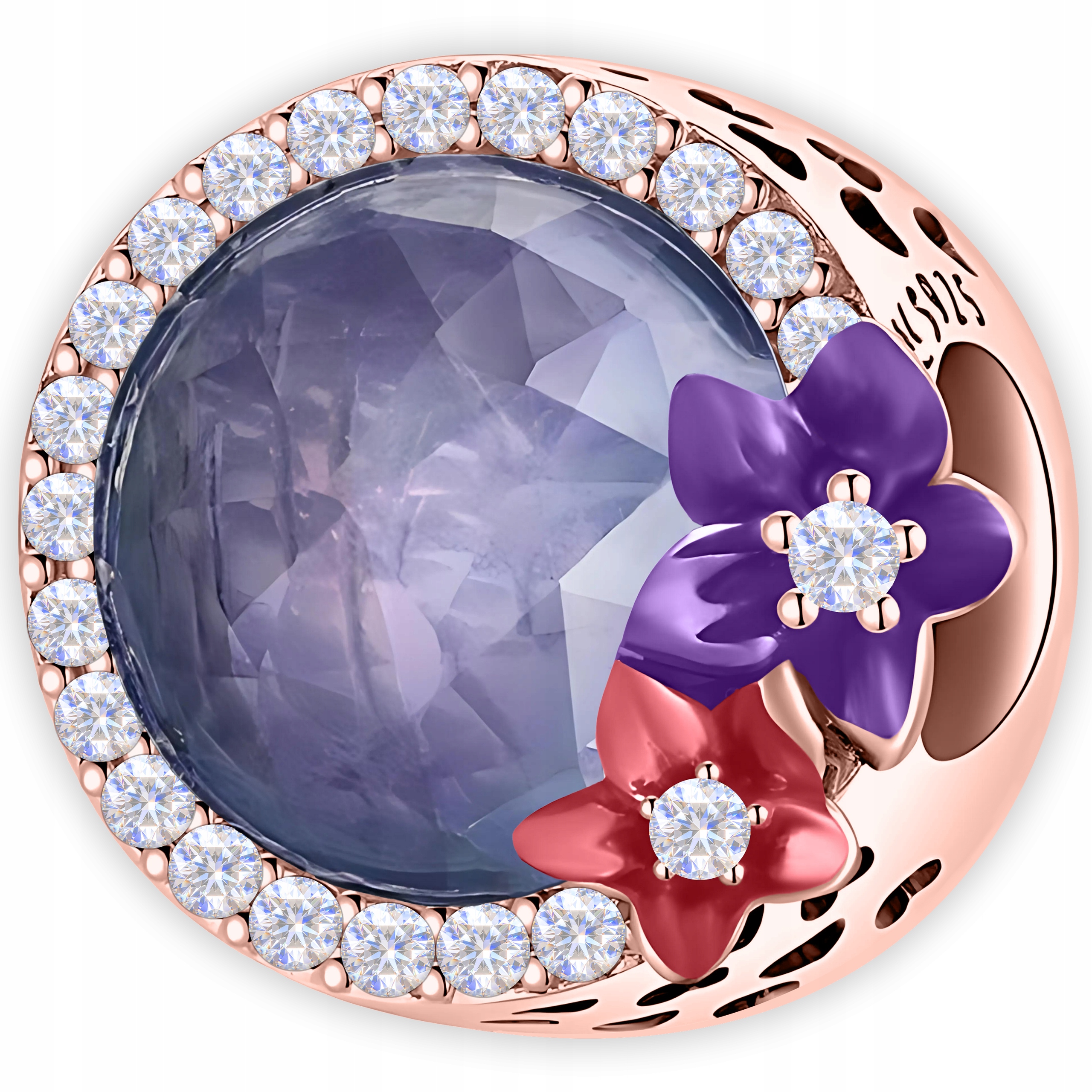 Pozlacený přívěsek 750 Kulatý korálek Křišťál Barevné Květiny Stříbro 925