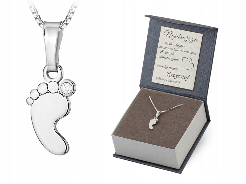 Stříbrná Sada ryzost 925 Řetízek 55cm a Přívěsek na maminčinu nohu Gravírování