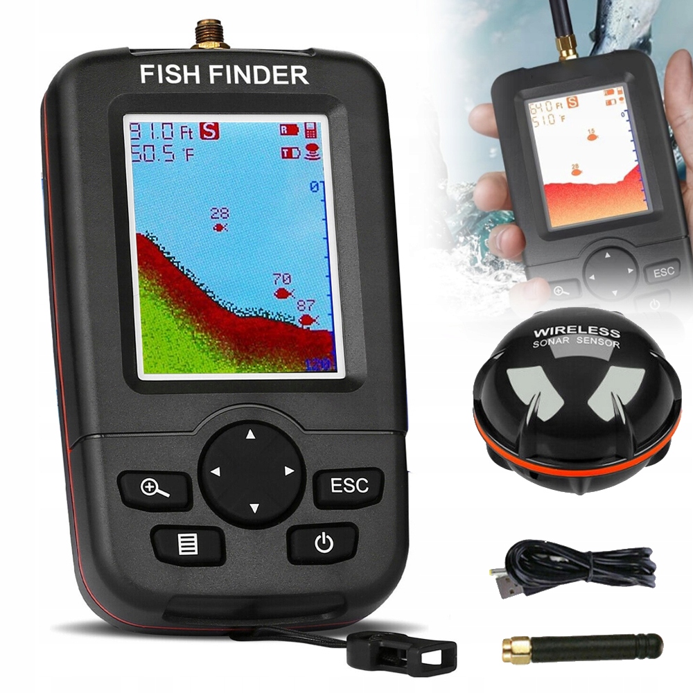 Echosonda Wędkarska Bezprzewodowa Sonda Ryby Sonar Do Łódki Zanętowej 100M