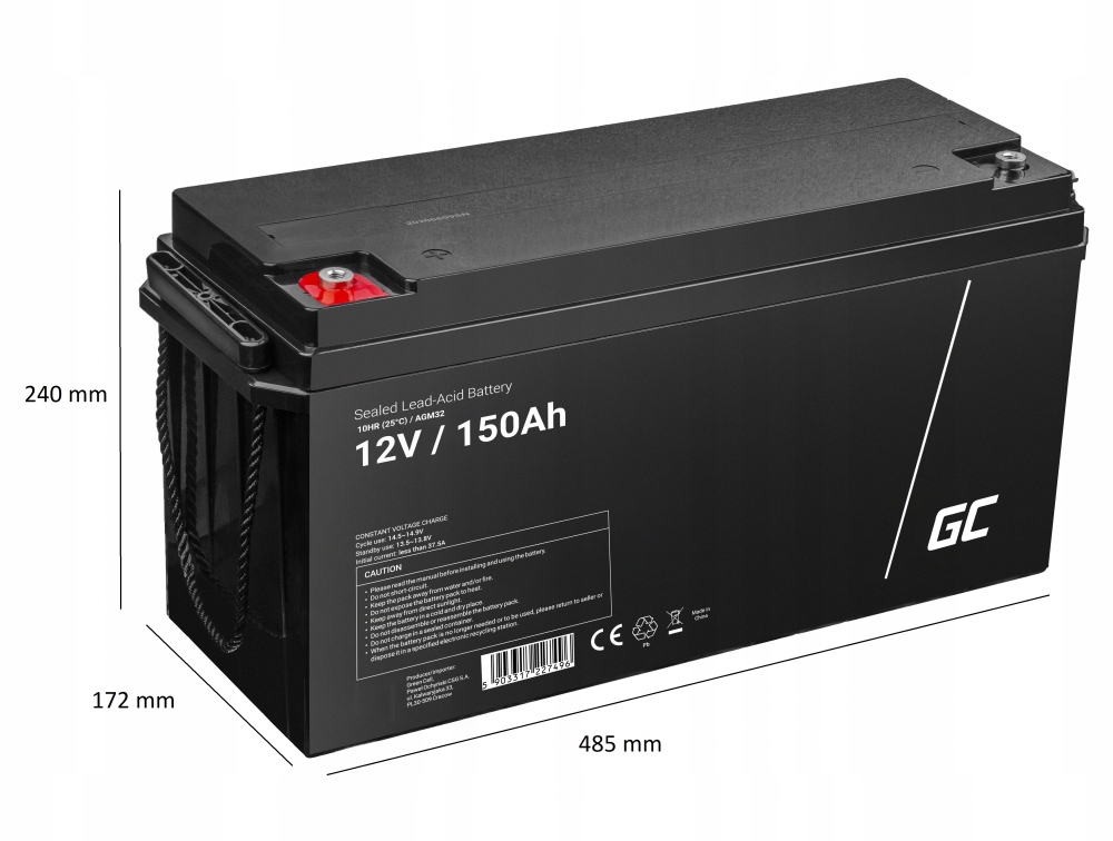 Акумулятор AGM 12V 150AH для ДБЖ електроживлення піч CO висота 240 мм