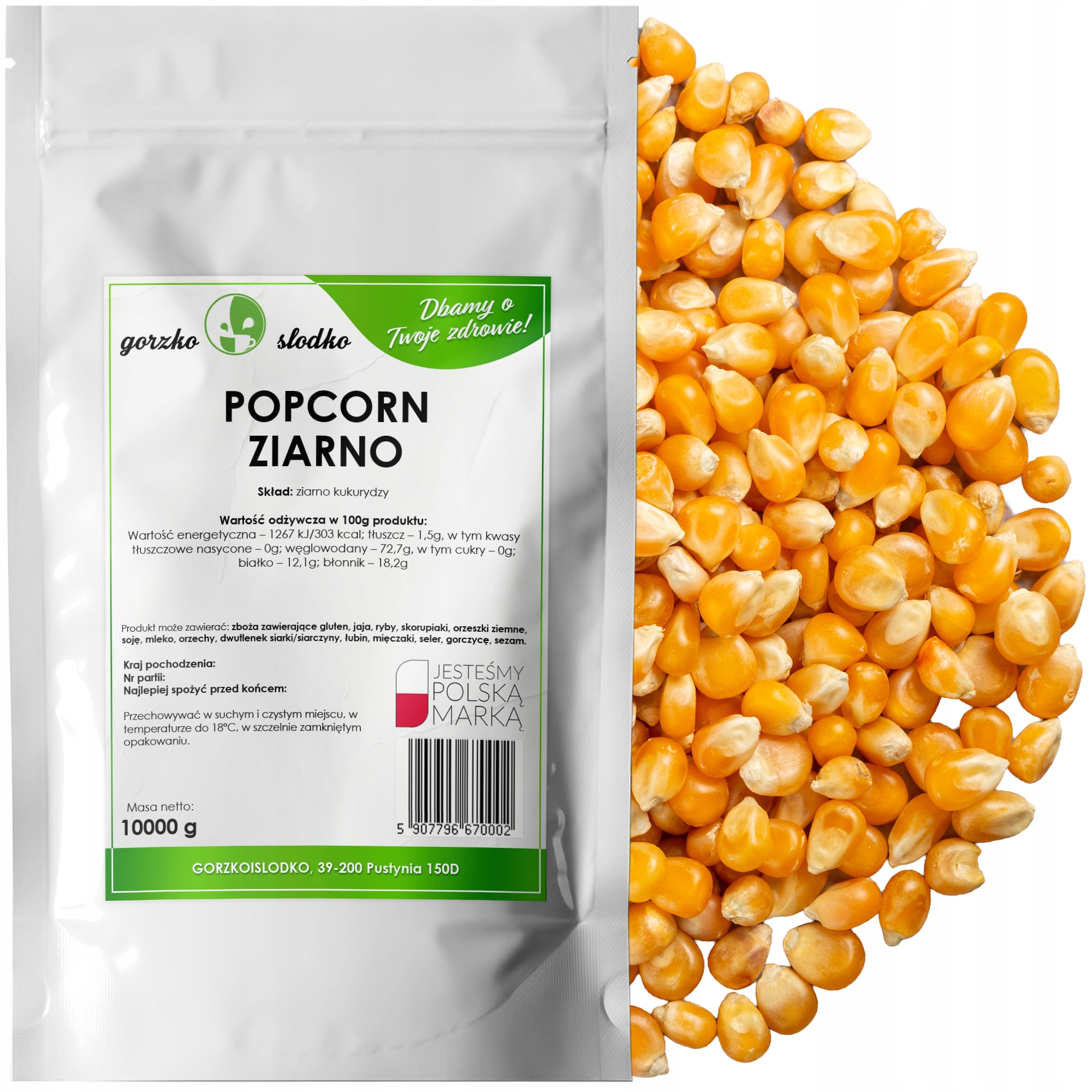 Popcorn Kukurydza do prażenia ziarno bez soli 10kg
