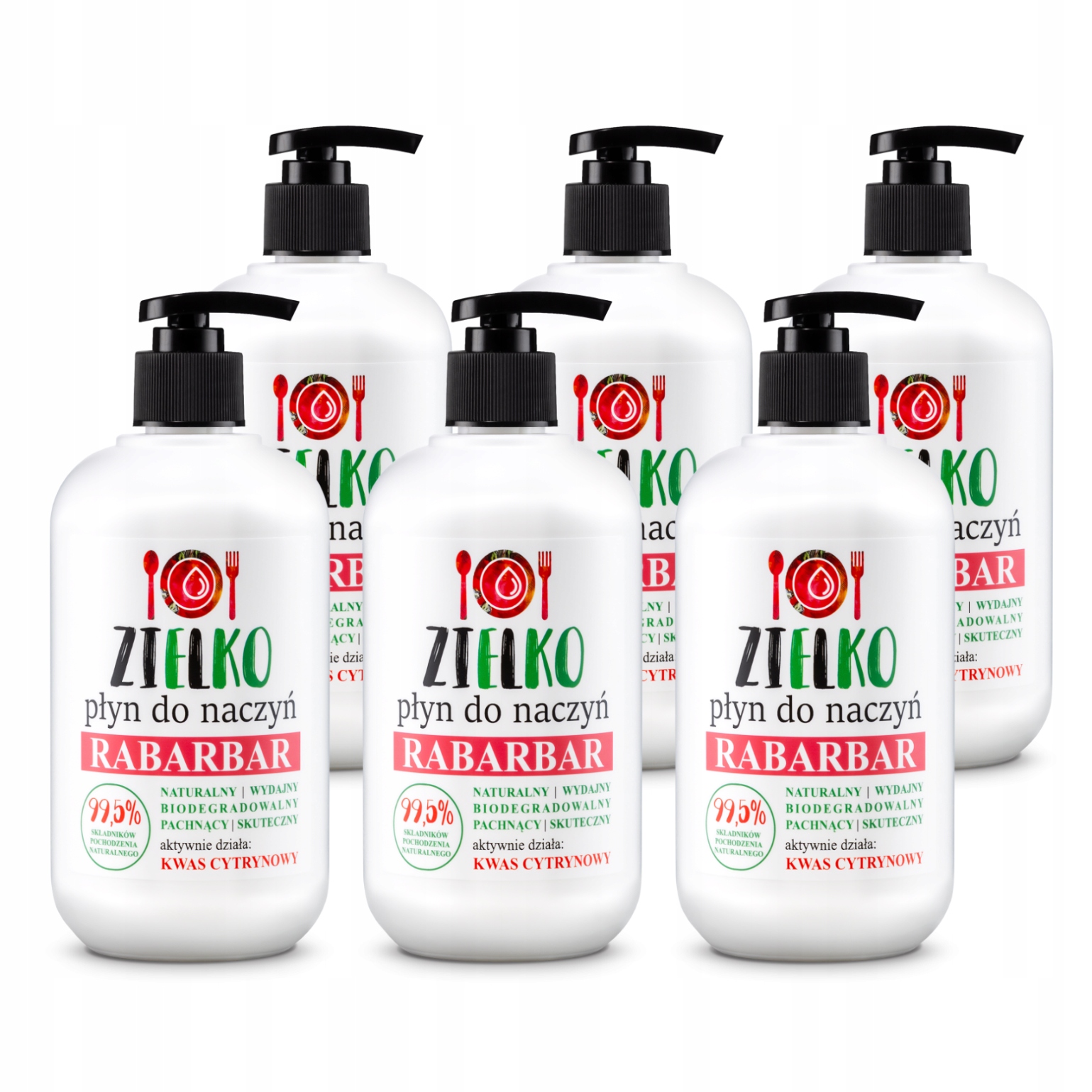 Levně Zielko Sada Tekutý přípravek na mytí nádobí Rabarbar 6x500 ml (5+1)