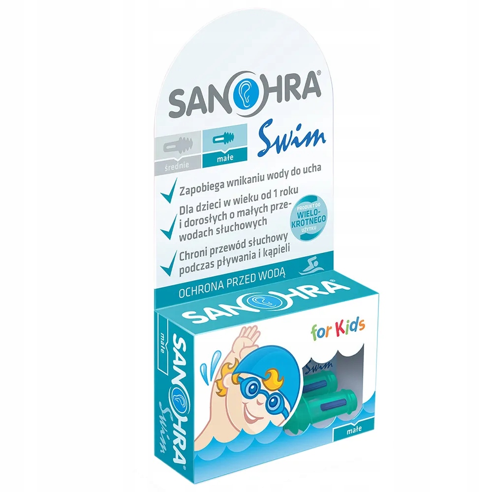 Sanohra Swim Kids Zatyczki Stopery do uszu dla Dzieci Pływanie Basen 1 para