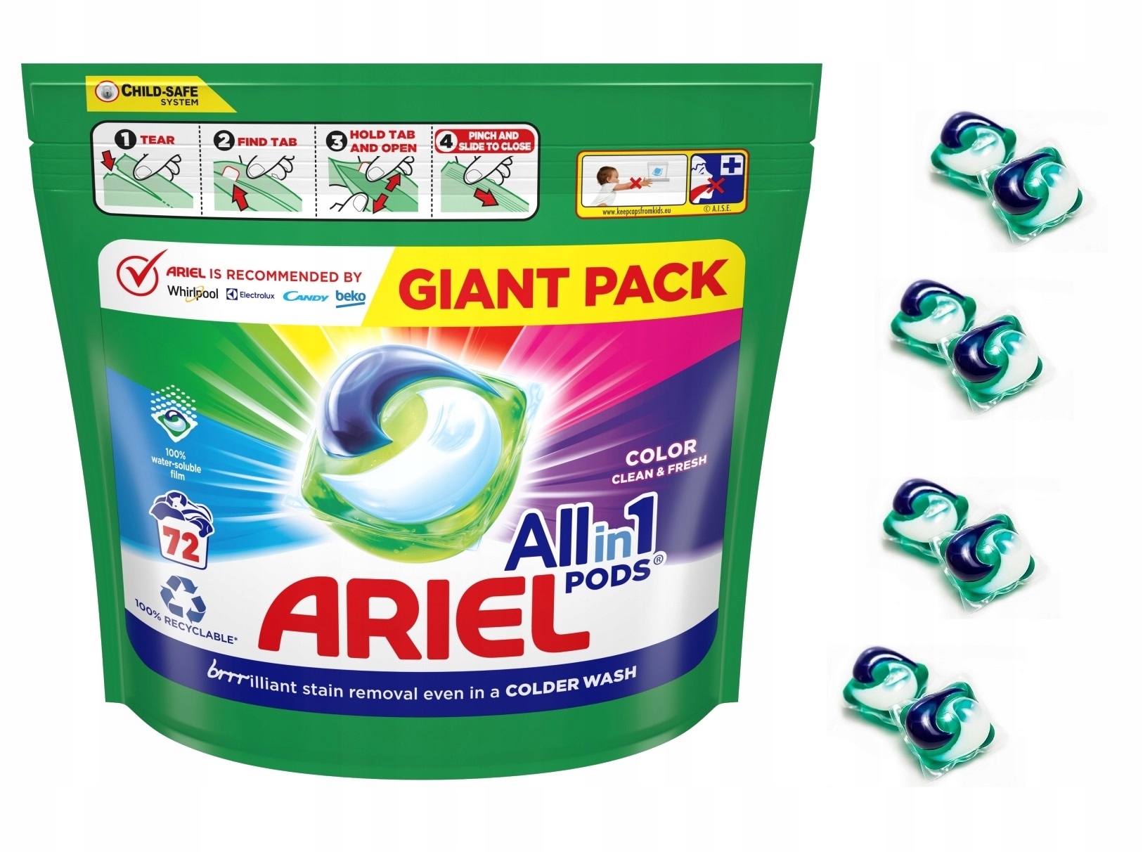 Levně Kapsle na praní barev Ariel All-in-1 Pods 72ks