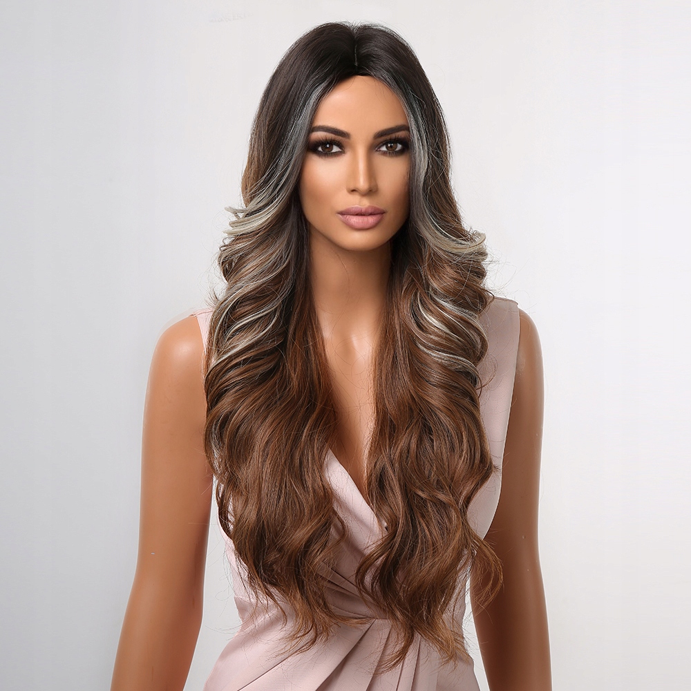 Vlnitá hnědá paruka s melírem Katrin