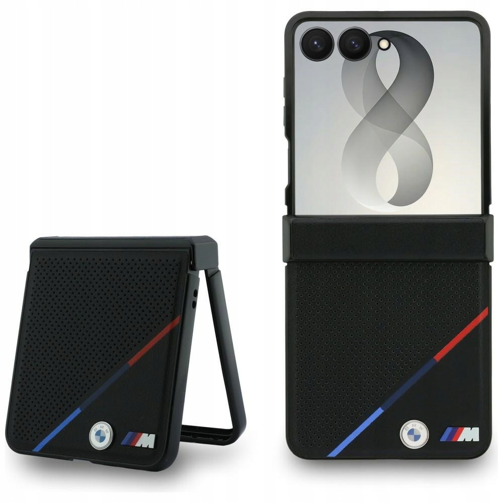 Pouzdro Bmw M Leather Galaxy Z Flip8 MagSafe Černé Perforované