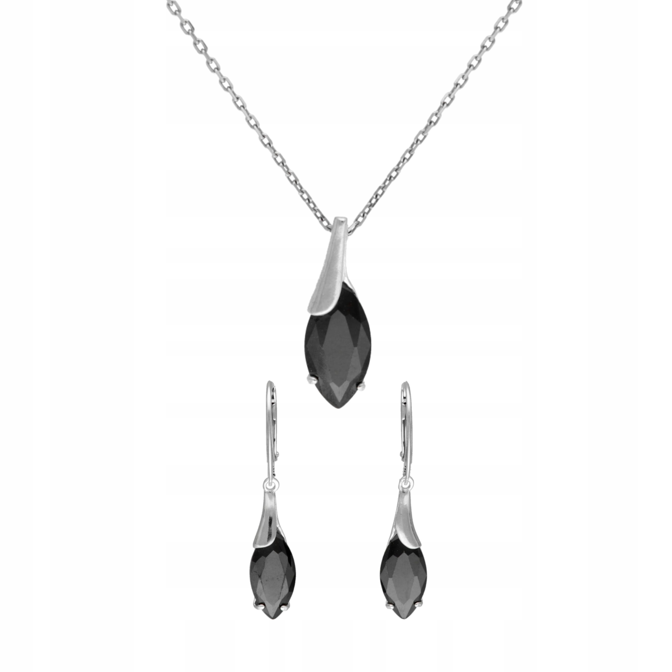 Souprava se slzami z černých zirkonů stříbro